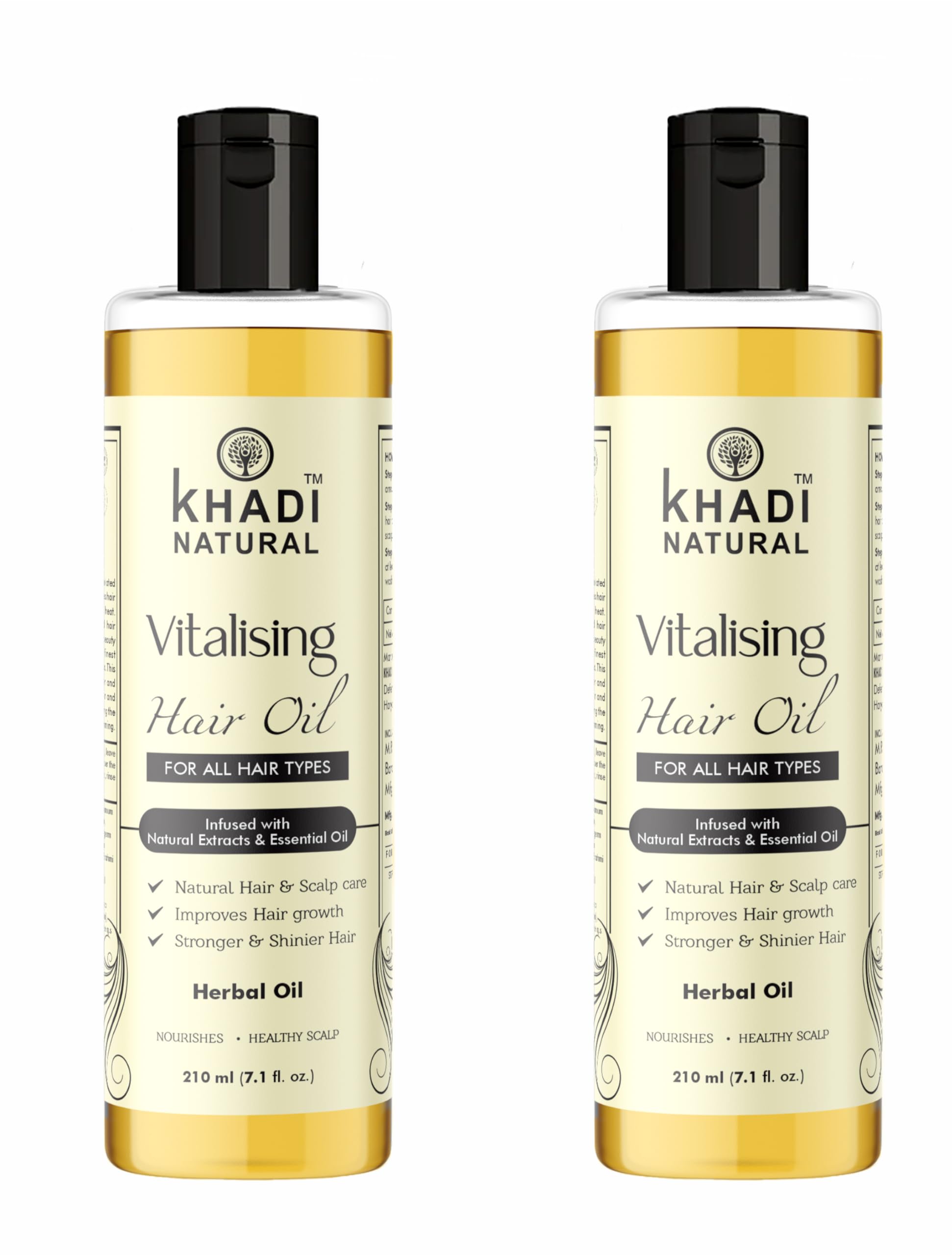 Khadi Natural Vitalising Herbal Hair Oil for Hair Growth - Paraben & Mineral Oil Free, Suitable for All Hair Types (210ml, Pack of 2) | Ayurvedic Treatment for Dry, Damaged Hair | Perfect for Daily Nourishment & Scalp Massage