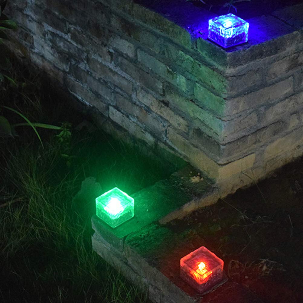 Uonlytech Solar In-Ground Lights - Waterproof Solar Glass Brick Lights for Garden, Pathway, Courtyard (4Pcs, Green Light) | Outdoor Landscape Lighting for Walkways, Driveways & Yard Decoration