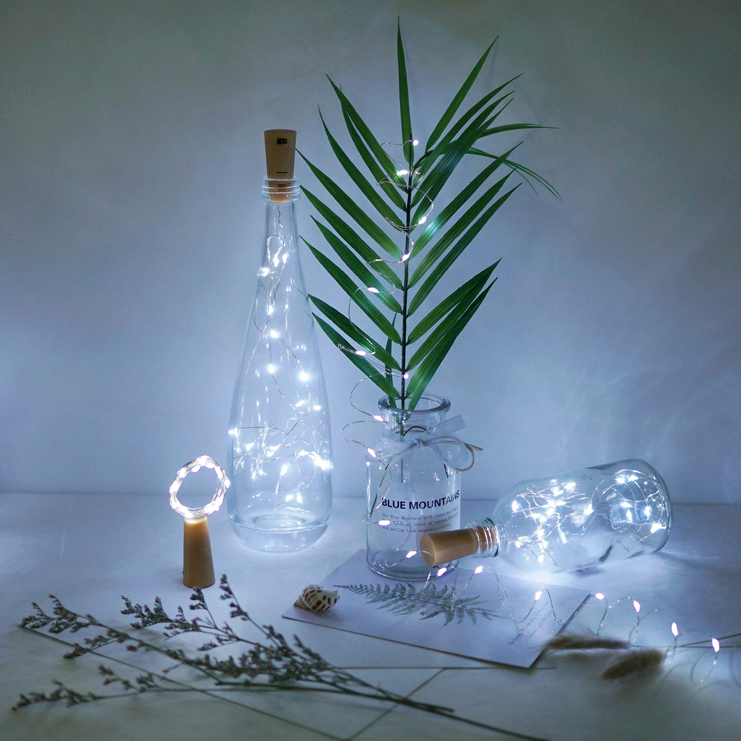6 Pack Battery Operated Wine Bottle Lights with Cork - 15 LED Cork-Shaped Silver Wire Fairy String Lights for DIY, Party Decor, Christmas, Halloween & Wedding (Cool White) | Perfect for Home Bar, Table Centerpieces & Outdoor Entertaining
