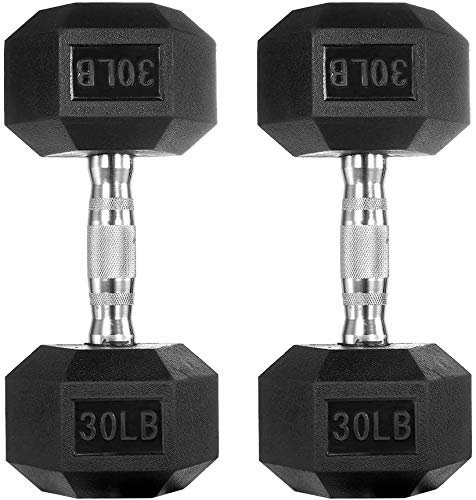 Papababe Rubber Coated Hex Dumbbell Set - Free Weights for Strength Training, Home Gym & Fitness Workouts | Cast Iron Black Dumbbells for Men & Women