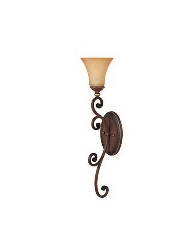 Designer Burnt Walnut Gold Wall Sconce Light Fixture - Montreaux Collection One Light Wall Lamp with Gold Accents for Living Room, Bedroom, or Hallway Decor
