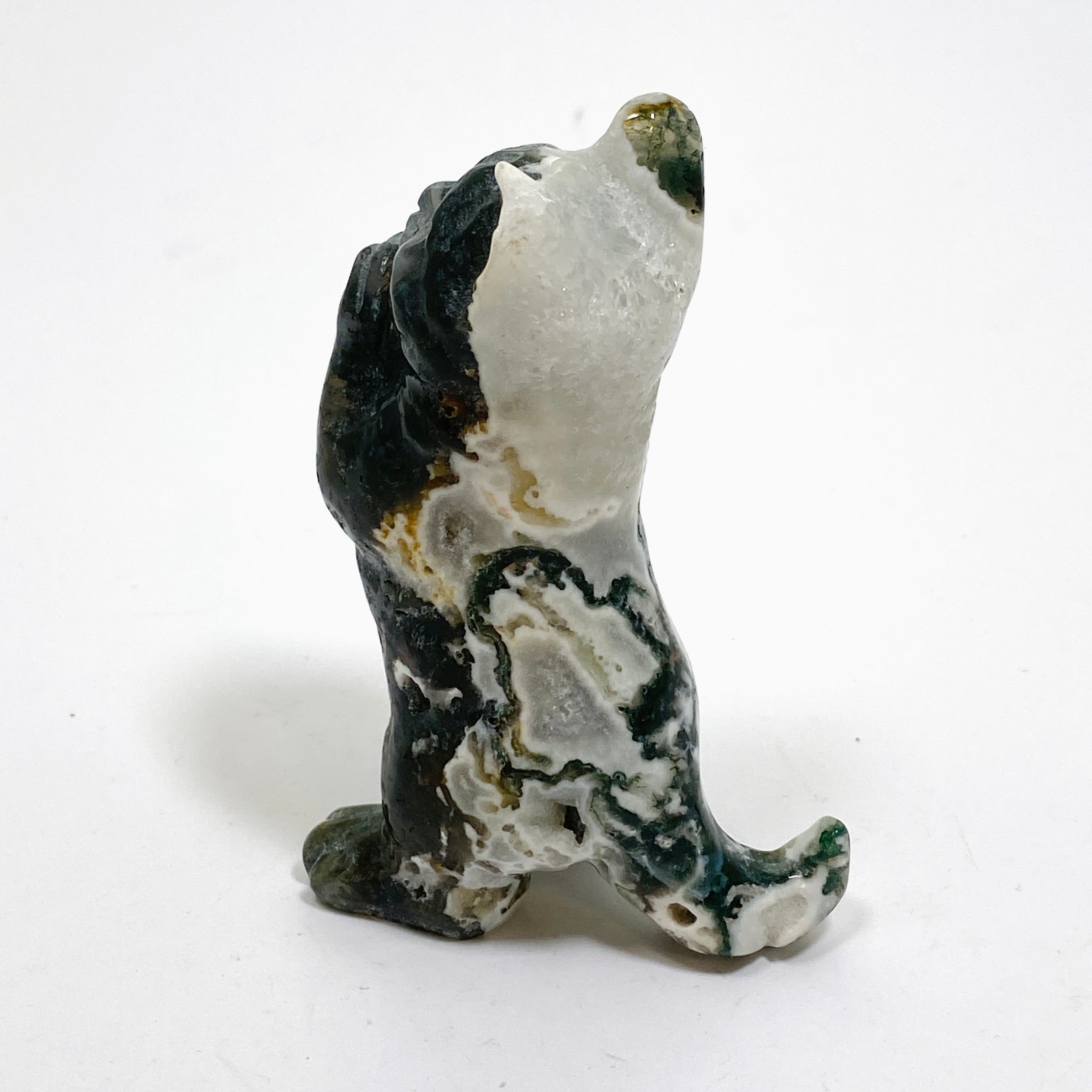 Handcrafted Moss Agate Cat Carving MAC 03 - Unique Gemstone Home Decor for Cat Lovers | Perfect for Bookshelf Display, Feng Shui Decor & Gift Giving