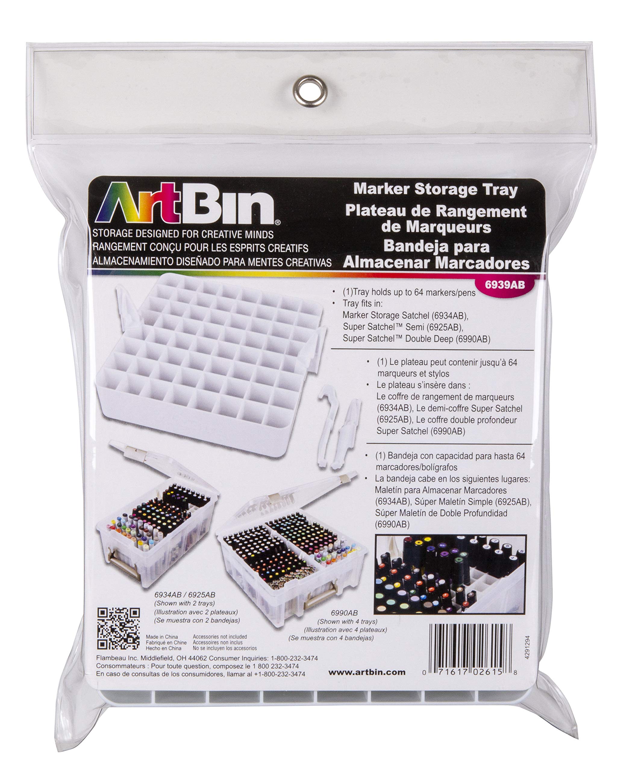 ArtBin 6939AB Marker Storage Tray - 64-Slot Organizer for Pens, Pencils, Markers & Brushes | White Plastic Art Supply Organizer | Perfect for Artists, Students & Craft Rooms