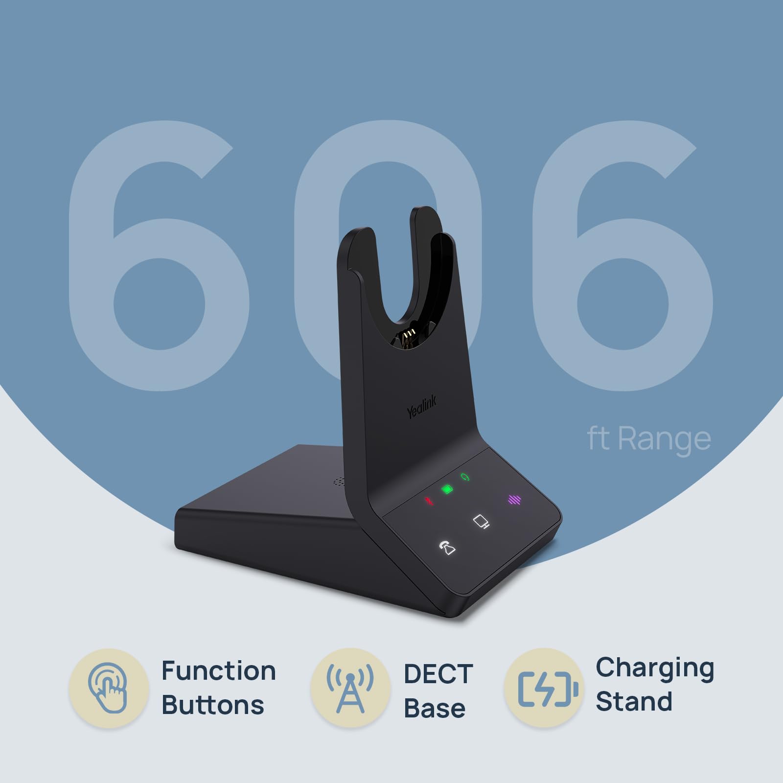 Yealink WH64 Teams Mono DECT & Bluetooth Wireless Headset - Microsoft Certified with 606ft Range, 3X Noise Cancelling Mic, 26H Talk Time - Compatible with Office Desk IP Phone, PC & Computer - Perfect for Remote Work, Call Centers & Business Communications