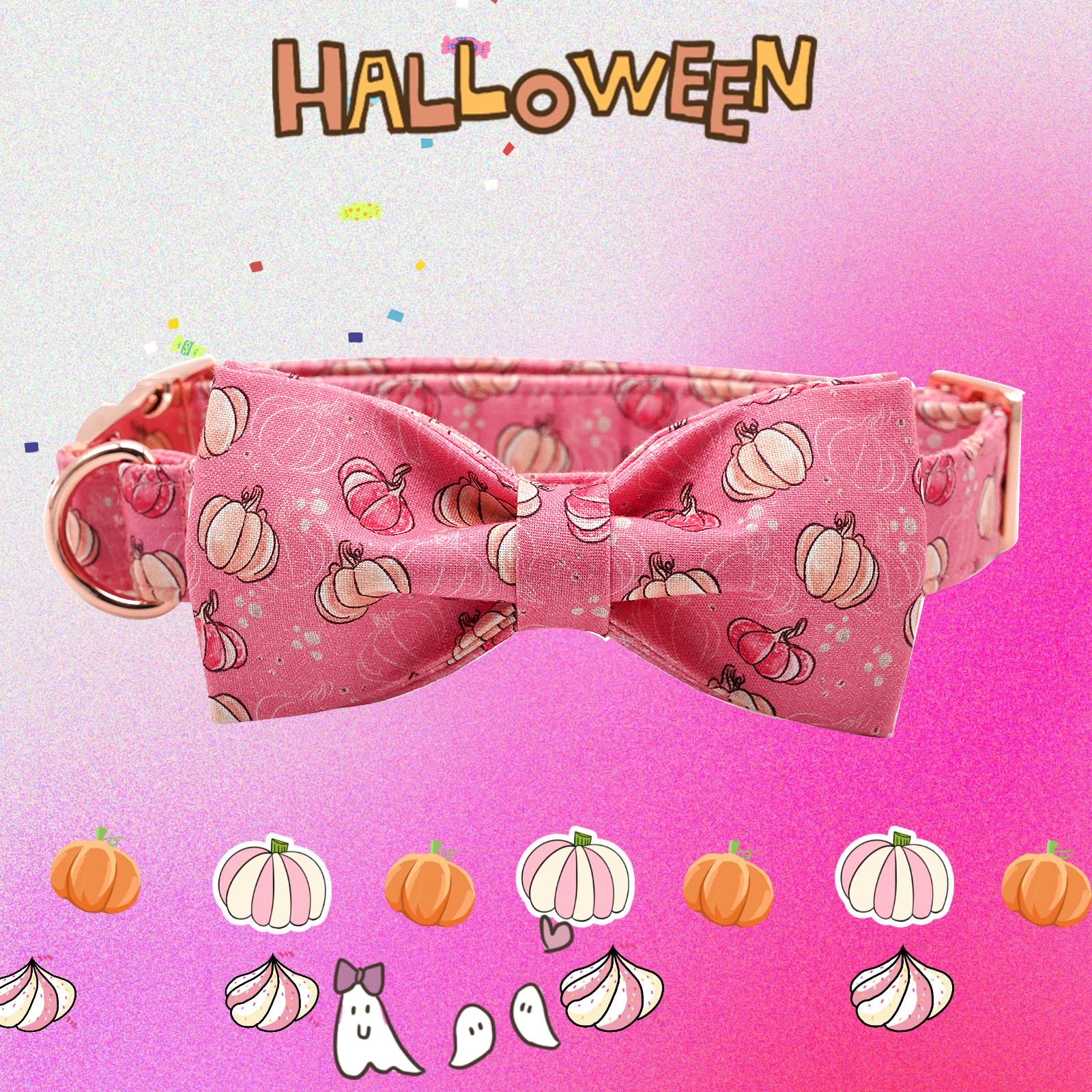 Elegant Bow Dog Collar with Adjustable Bowtie - Halloween Pumpkin Pet Collar for Small Medium Large Dogs | Perfect for Costume Parties, Pet Photos & Special Occasions