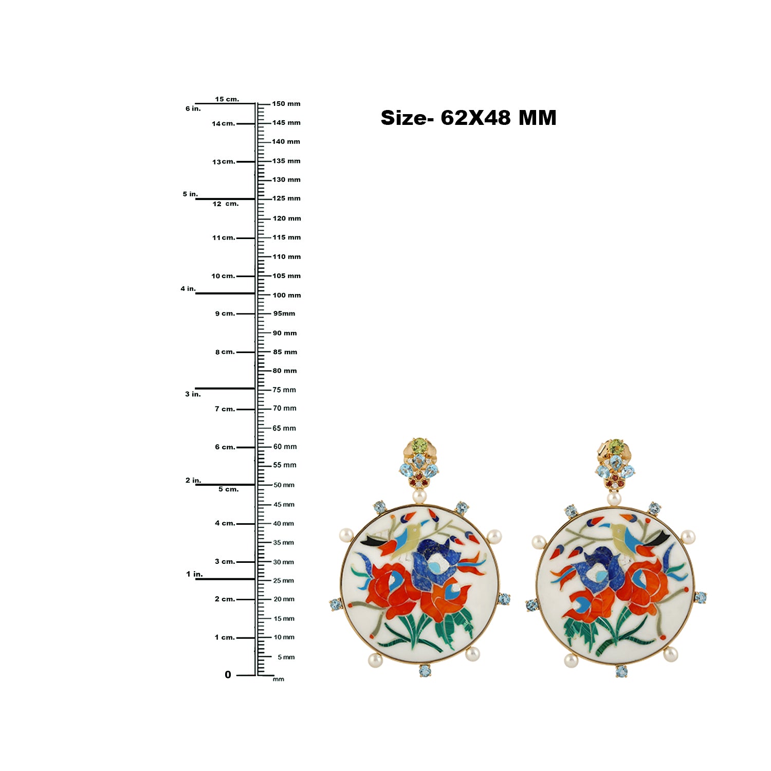 18K Yellow Gold Multi-Gemstone Pave Diamond Flower Enamel Bakelite Dangle Earrings for Women – Elegant Vintage Jewelry for Parties, Weddings & Special Occasions