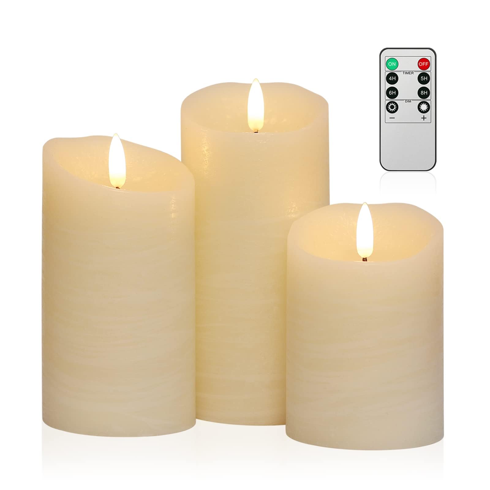 ANGELLOONG Flameless LED Candles with Remote - Real Wax Battery Operated Fake Candles with Timer, Set of 3 Ivory White Pillar Candles - Perfect for Valentine's Day, Weddings, Holiday Parties & Home Décor - Creates Romantic Ambiance for Dining, Meditation & Relaxation