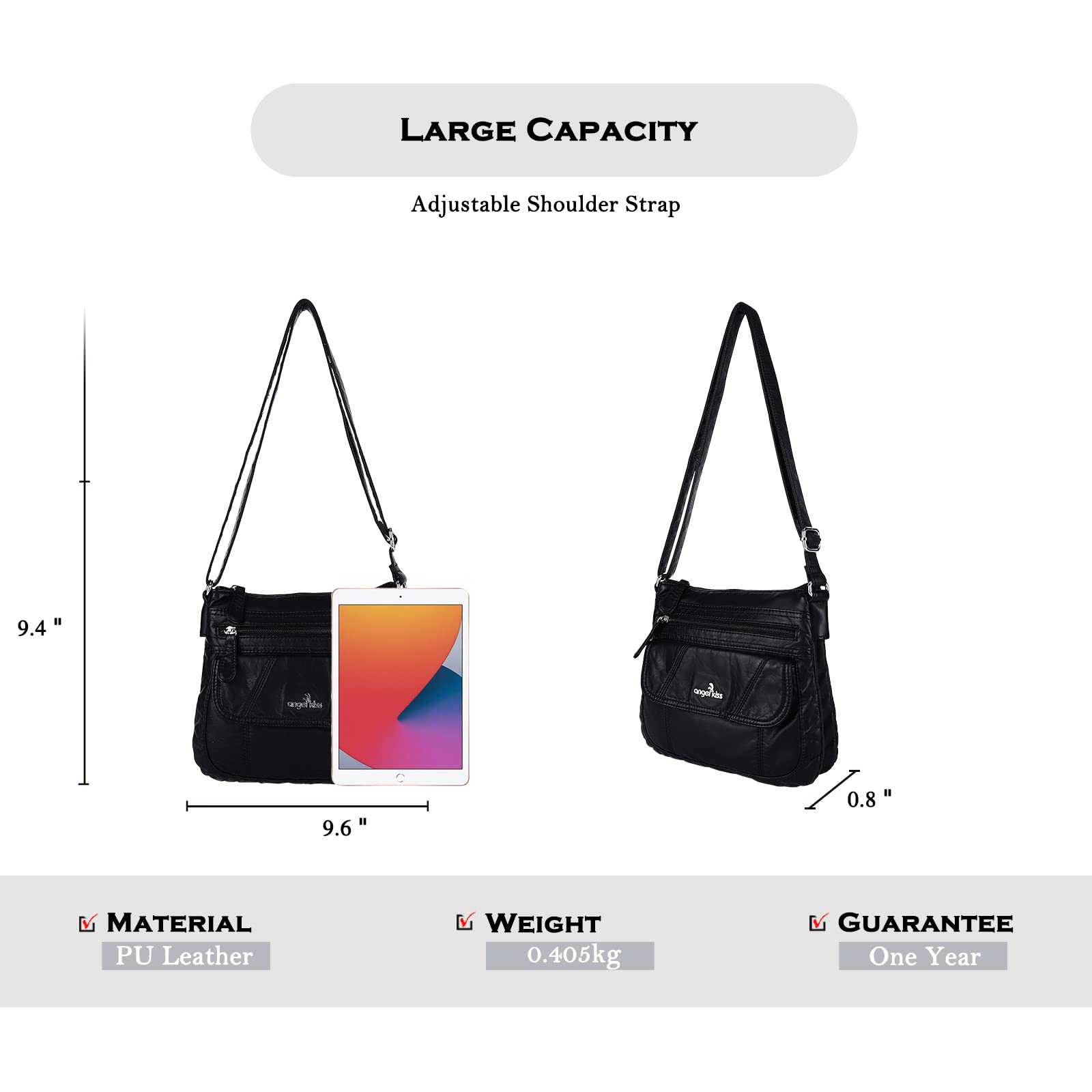 Angel Kiss Women's Crossbody Bag PU Leather Shoulder Purse with Adjustable Strap - Fashionable Handbag for Daily Use, Travel & Shopping