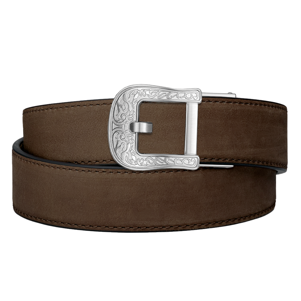 Premium Rodeo Buckle Coffee Buffalo Leather Gun Belt - Western Style Cowboy Belt for Men & Women - Perfect for Cowboy Boots, Jeans & Western Outfits