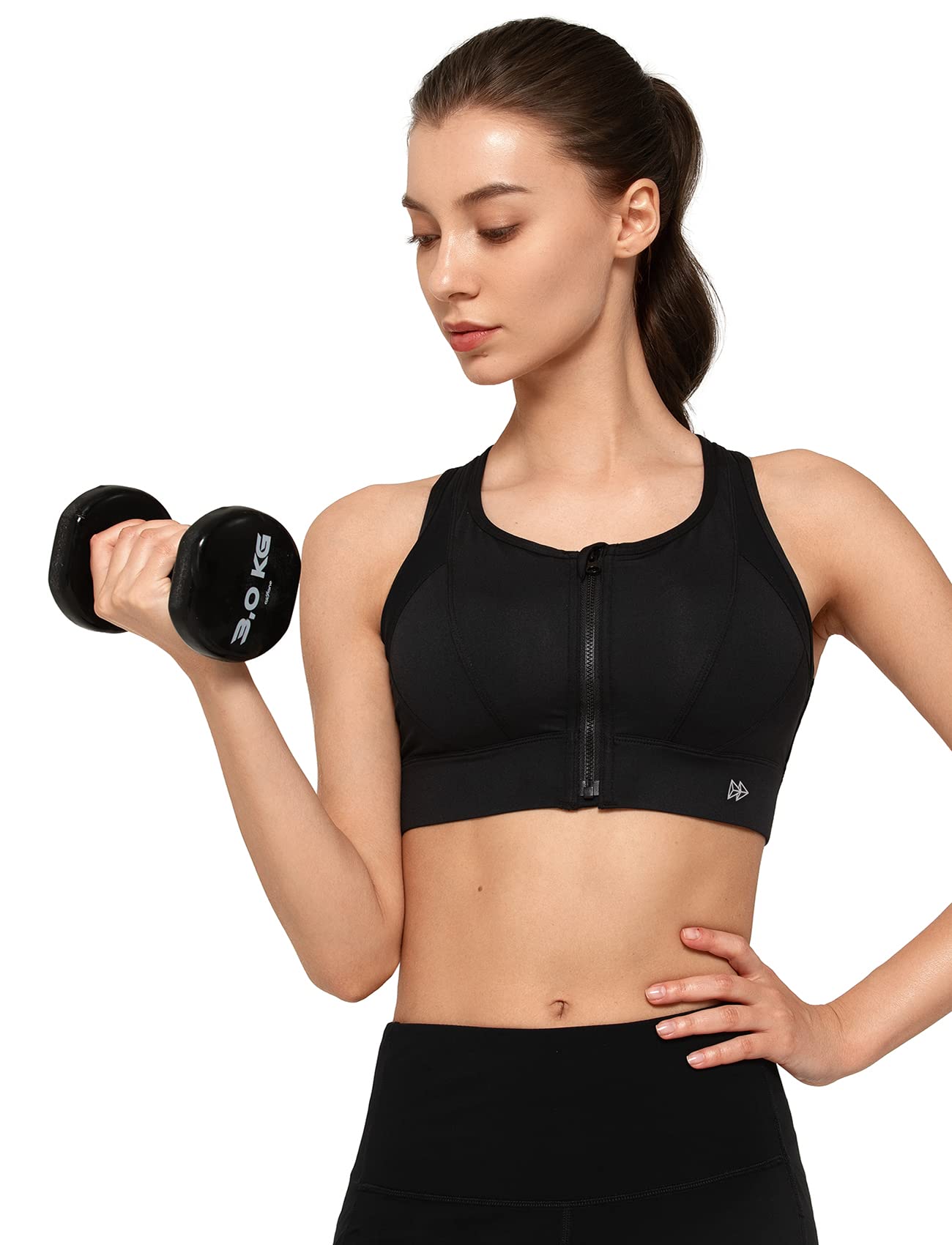 Yvette High Impact Zip Front Sports Bra - Mesh Racerback Workout Bra for Women with Large Breasts - High Support for Running, Gym & High-Intensity Training