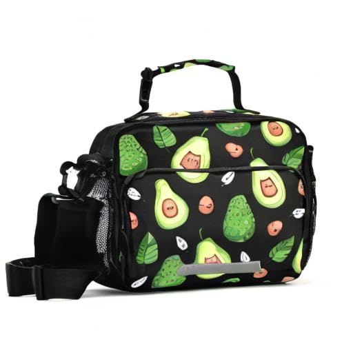 Kawaii Avocado Fruit Insulated Lunch Bag - Leakproof Reusable Lunch Box with Large Drinks Holder for Kids, Adults, School & Office - Perfect for Picnics, Work Lunches & Outdoor Activities