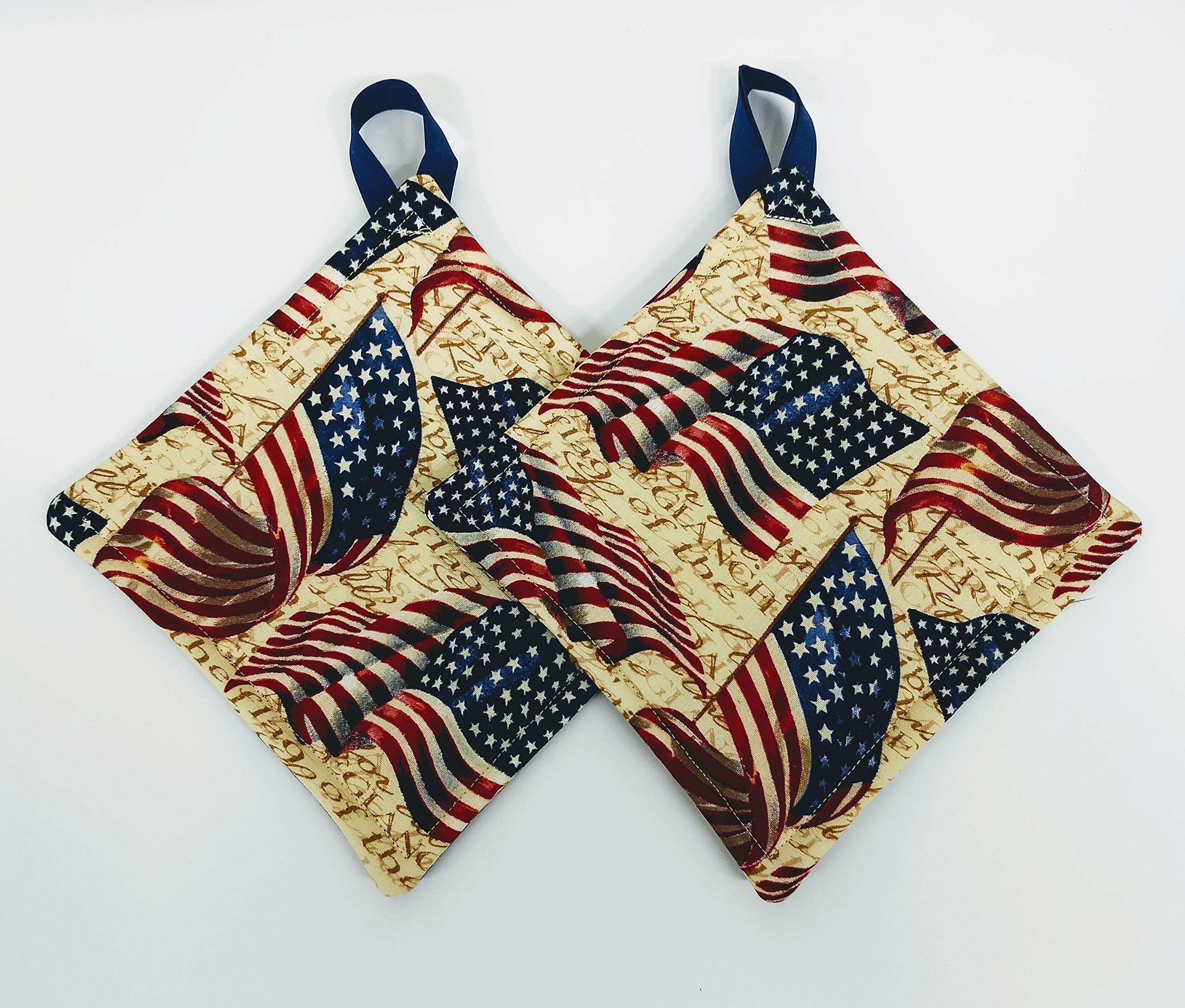 Liberty Flag Print Pot Holder Set - Heat Resistant Kitchen Oven Mitts for Cooking, Baking & Grilling - American Patriotic Hot Pads for Stovetop, BBQ & Holiday Decor