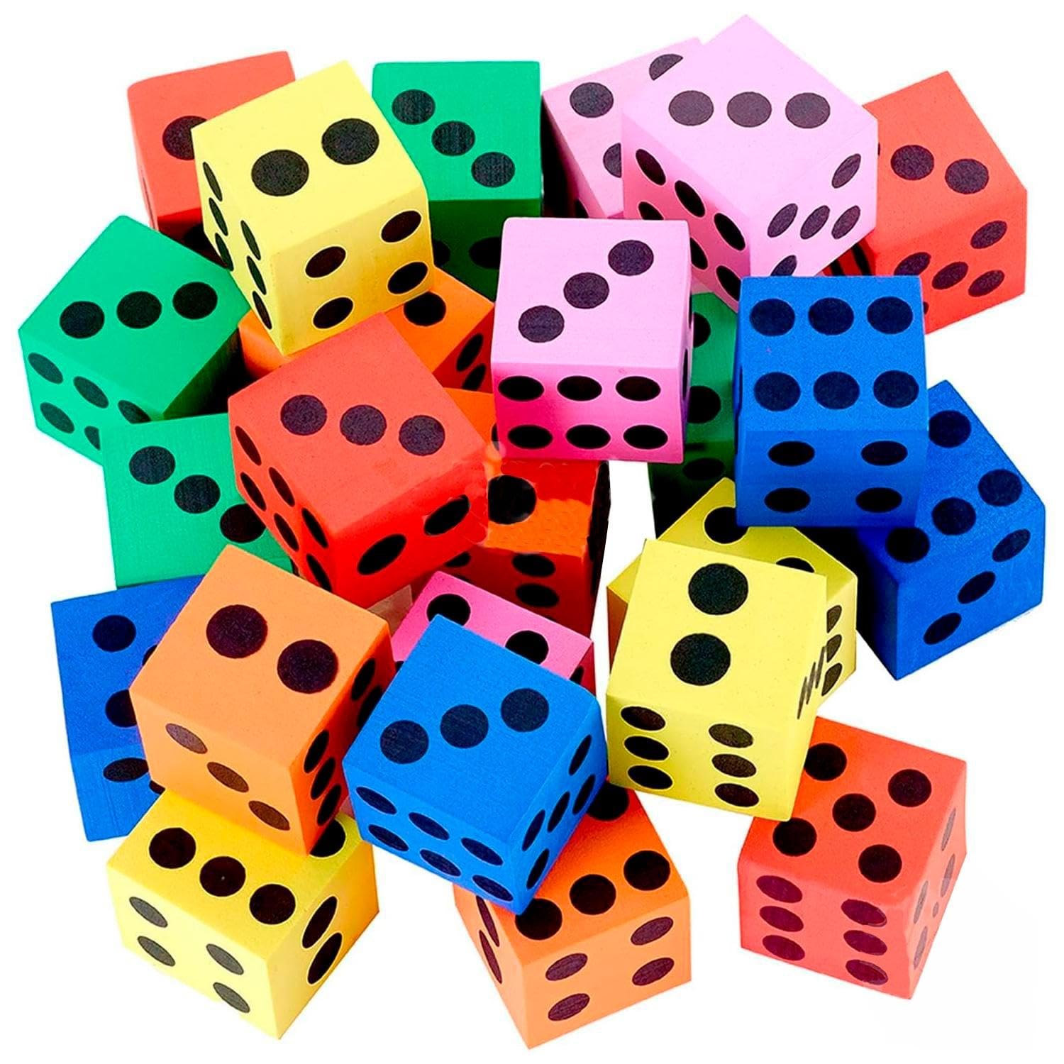 Kicko Foam Dice Set - 24 Pack Large Colorful Square Soft Dice for Kids - Math Learning Toys, Classroom Activities, Party Favors & Game Night Supplies - Perfect for Educational Games, Birthday Parties and Family Fun