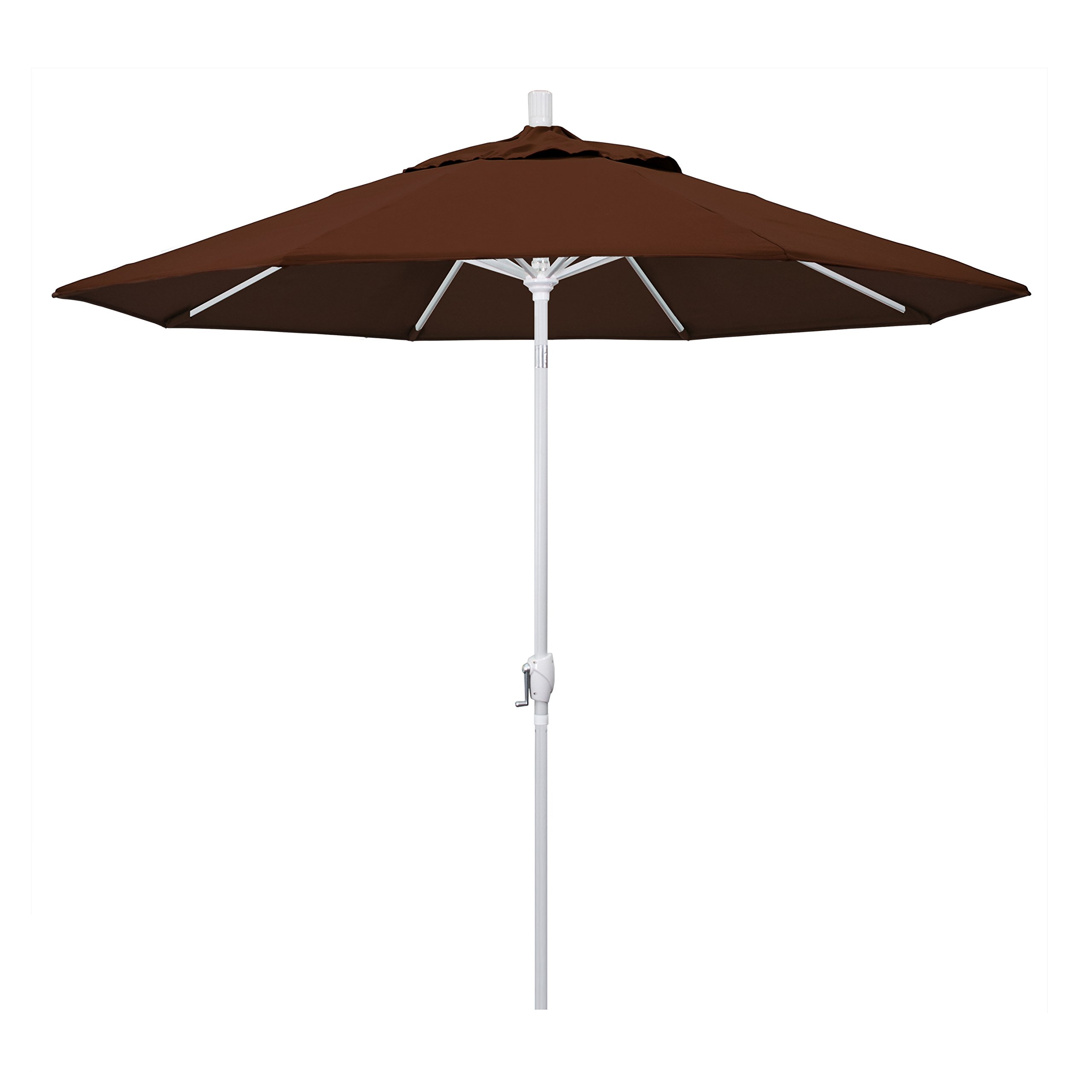 9' Round Aluminum Market Umbrella with Crank Lift & Push Button Tilt - White Pole & Bay Brown Canopy - Perfect for Patio, Garden, Poolside, and Outdoor Dining Areas