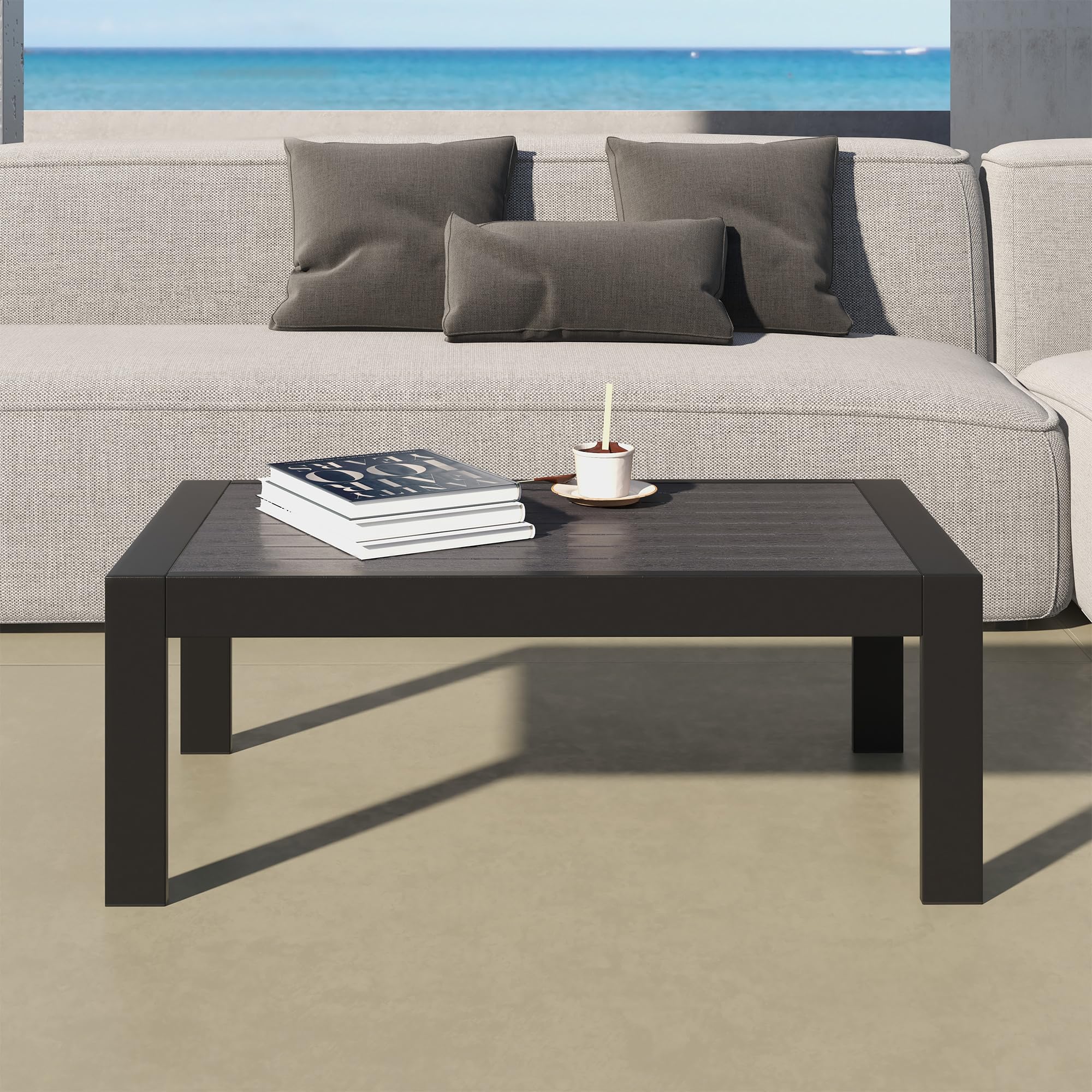 All-Weather Aluminum Outdoor Coffee Table - Modern Black Rectangle Patio Table for Balcony, Garden, and Poolside Relaxation