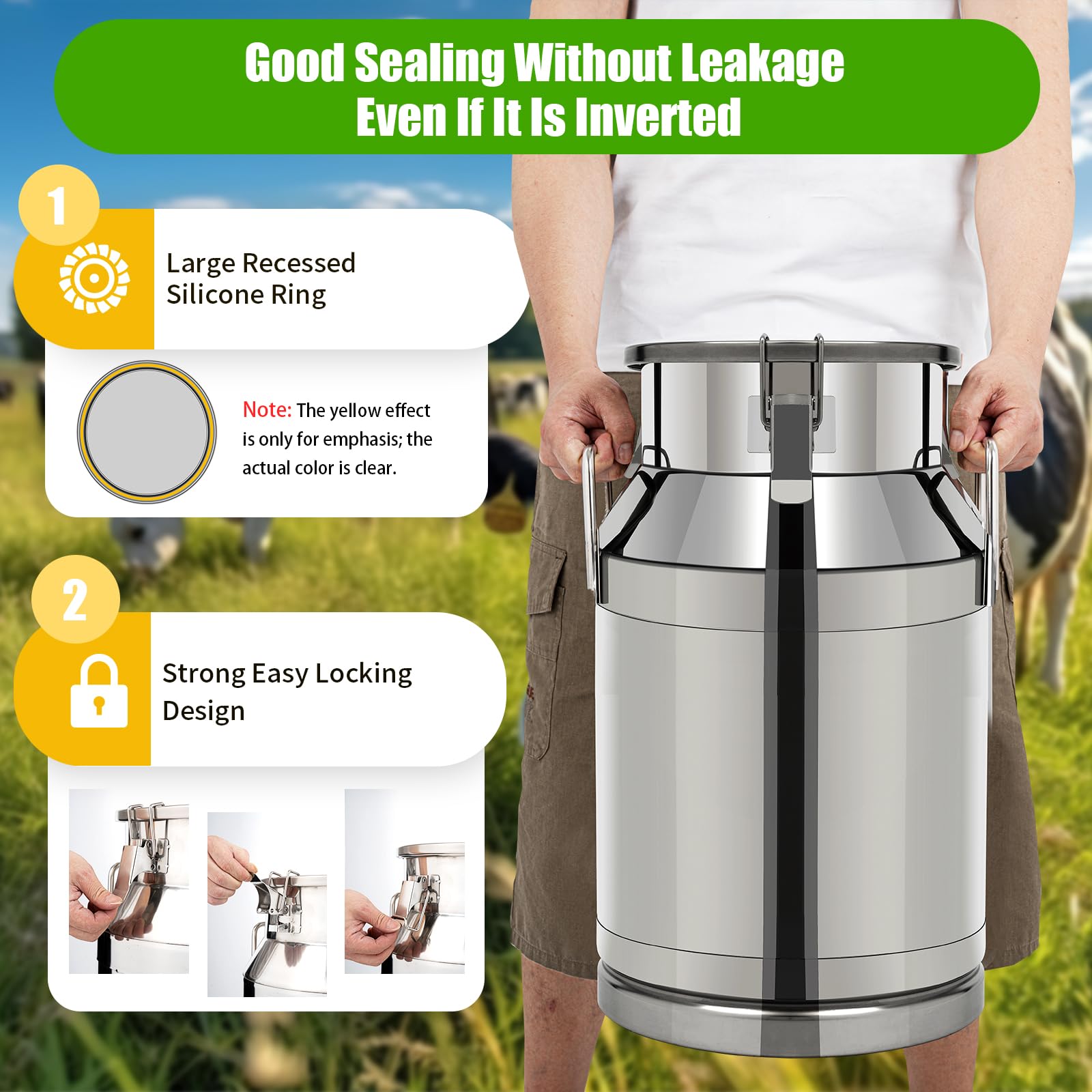 LOYALHEARTDY 60L/15.8 Gallon Stainless Steel Milk Can with Lid - Airtight Universal Metal Storage Jug for Liquids, Solids & Ice - Perfect for Kitchen, Restaurant, Camping & Farm Use