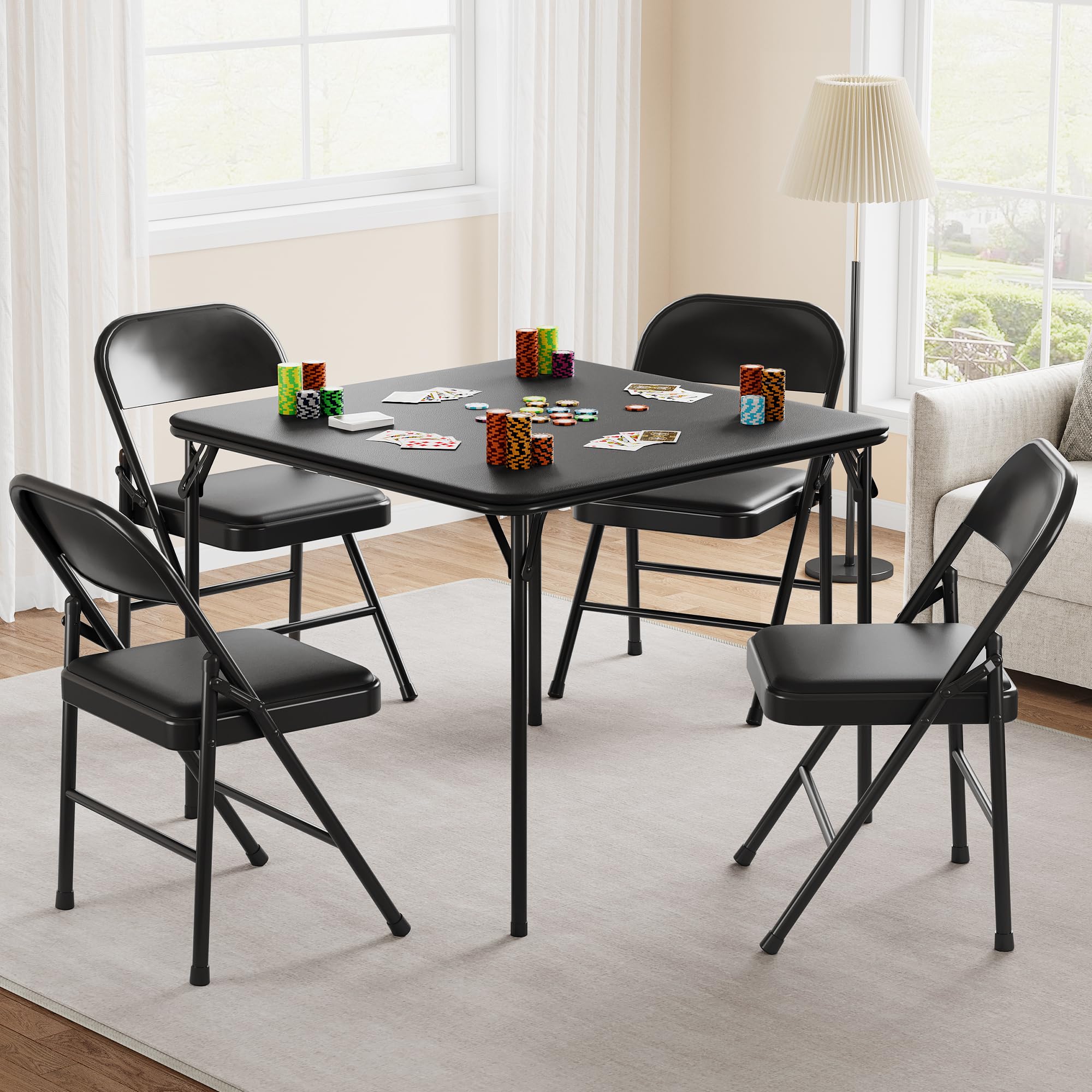 GAOMON 5-Piece Folding Card Table and Chairs Set - Portable PU Upholstered Metal Frame Furniture for Dining Room, Living Room, Office & Camping | Perfect for Game Nights, Outdoor Picnics, and Home Entertaining