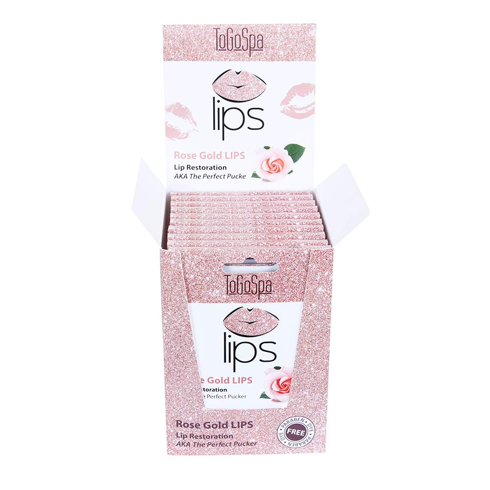 ToGoSpa Rose Gold Lip Mask - 30 Hydrating Lip Care Sheets for Soft, Plump Lips | Perfect for Nighttime Routine, Travel & Self-Care