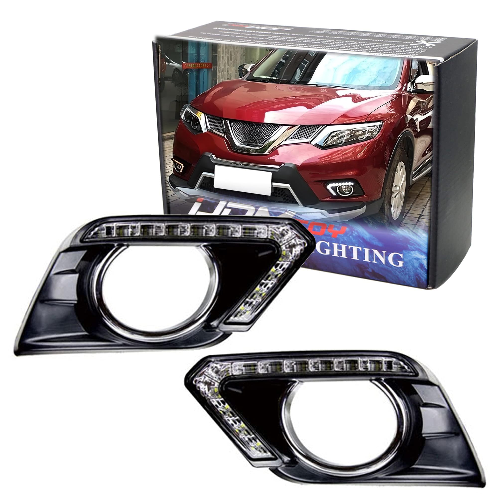 iJDMTOY Switchback LED Daytime Running Lights Assembly - Compatible with 2014-2016 Nissan Rogue (X-Trail) | OEM Fit High Power Assy | 12 White LED DRL + 12 Amber LED Turn Signal | Upgrade for Enhanced Visibility & Safety | Perfect for Daily Commuting & Night Driving
