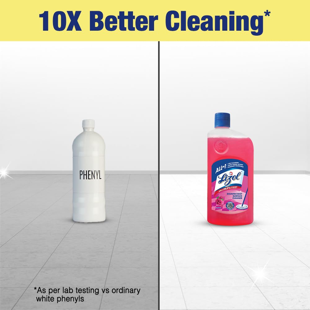 Lizol Disinfectant Surface & Floor Cleaner, Floral Scent - 1 Liter + Harpic Power Plus Disinfectant Toilet Cleaner, Original Fresh - 1 Liter | Multi-Purpose Cleaning Kit for Home, Kitchen & Bathroom Disinfection