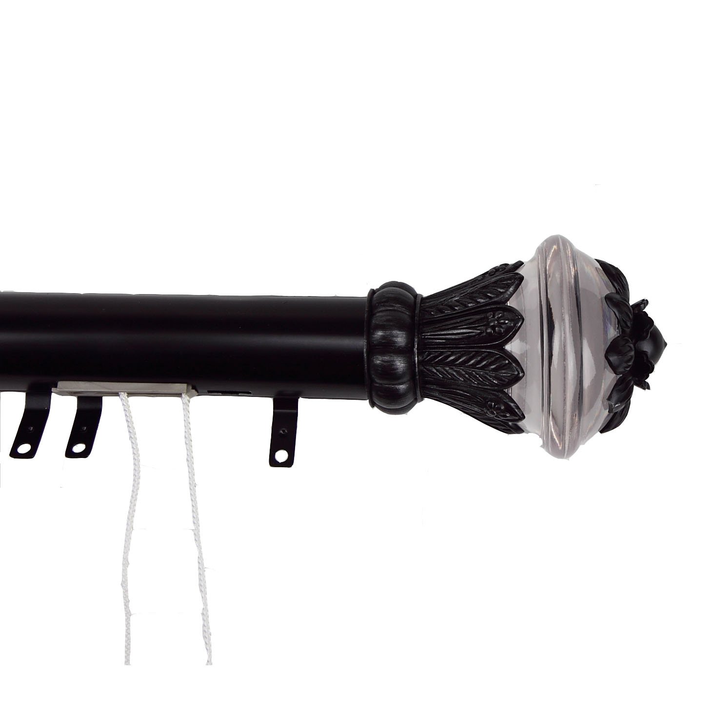 48-84 Inch Black Decorative Traverse Curtain Rod with Sliders & Frond Finials - Heavy Duty Window Treatment for Living Room, Bedroom & Dorm