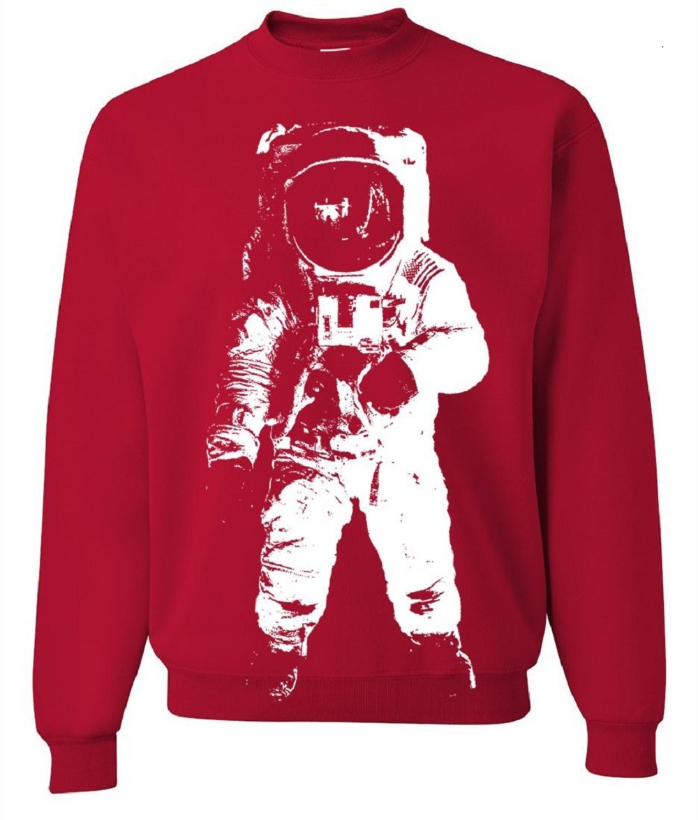 Space Astronaut Man on The Moon White Print Crewneck Sweatshirt | NASA-Inspired Graphic Hoodie | Men's & Women's Casual Pullover | Perfect for Space Enthusiasts, Sci-Fi Fans & Everyday Wear