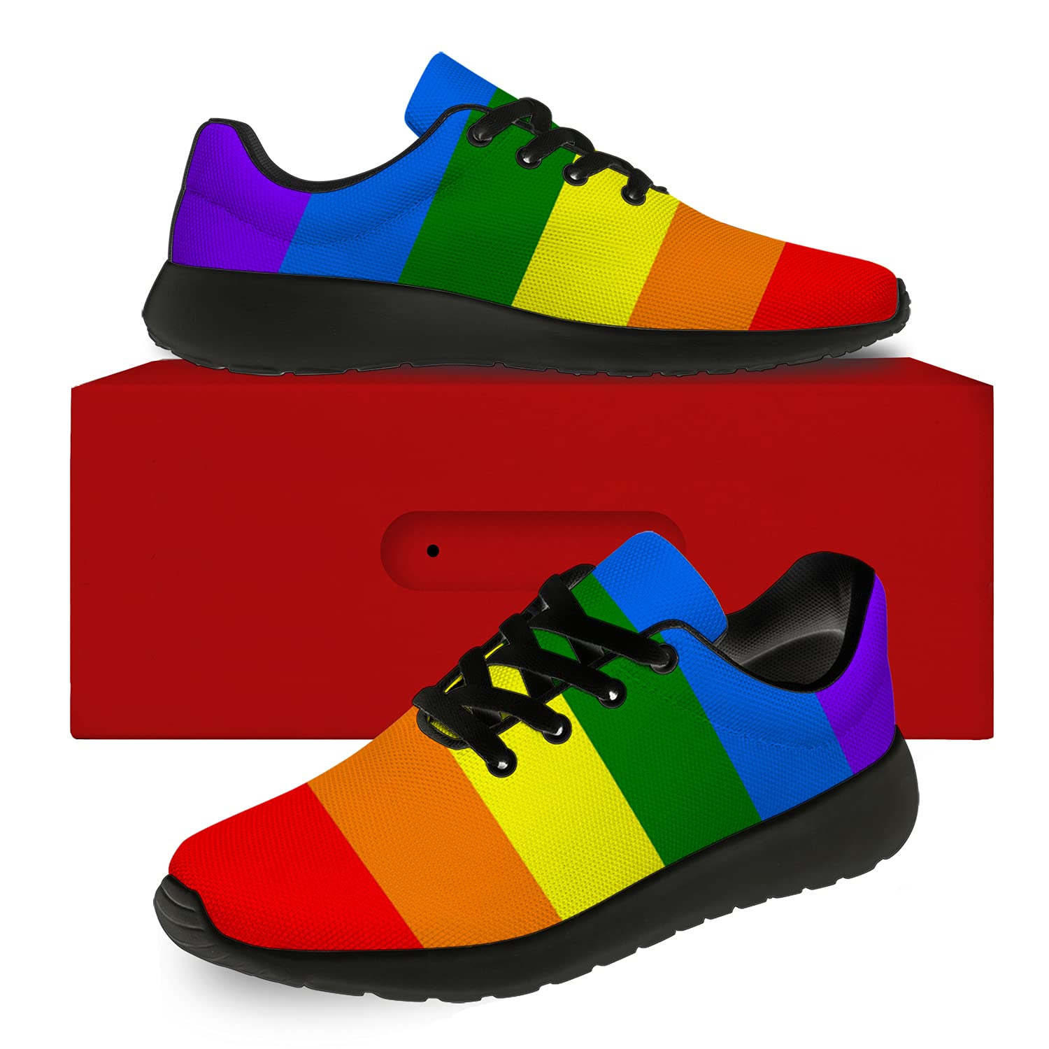 Men's & Women's LGBTQ Pride Running Shoes - Rainbow Flag Sneakers for Walking, Tennis & Casual Wear - Size 9 Men/10.5 Women in Black - Perfect for Pride Parades, Gym Workouts & Everyday Fashion