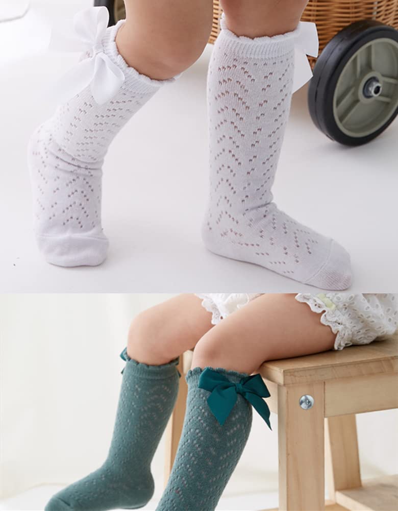 QandSweet Baby Girl Knee-High Socks with Bow - Non-Slip Toddler & Infant Stockings for Newborns - Perfect for Dress-Up, Photo Shoots & Everyday Wear