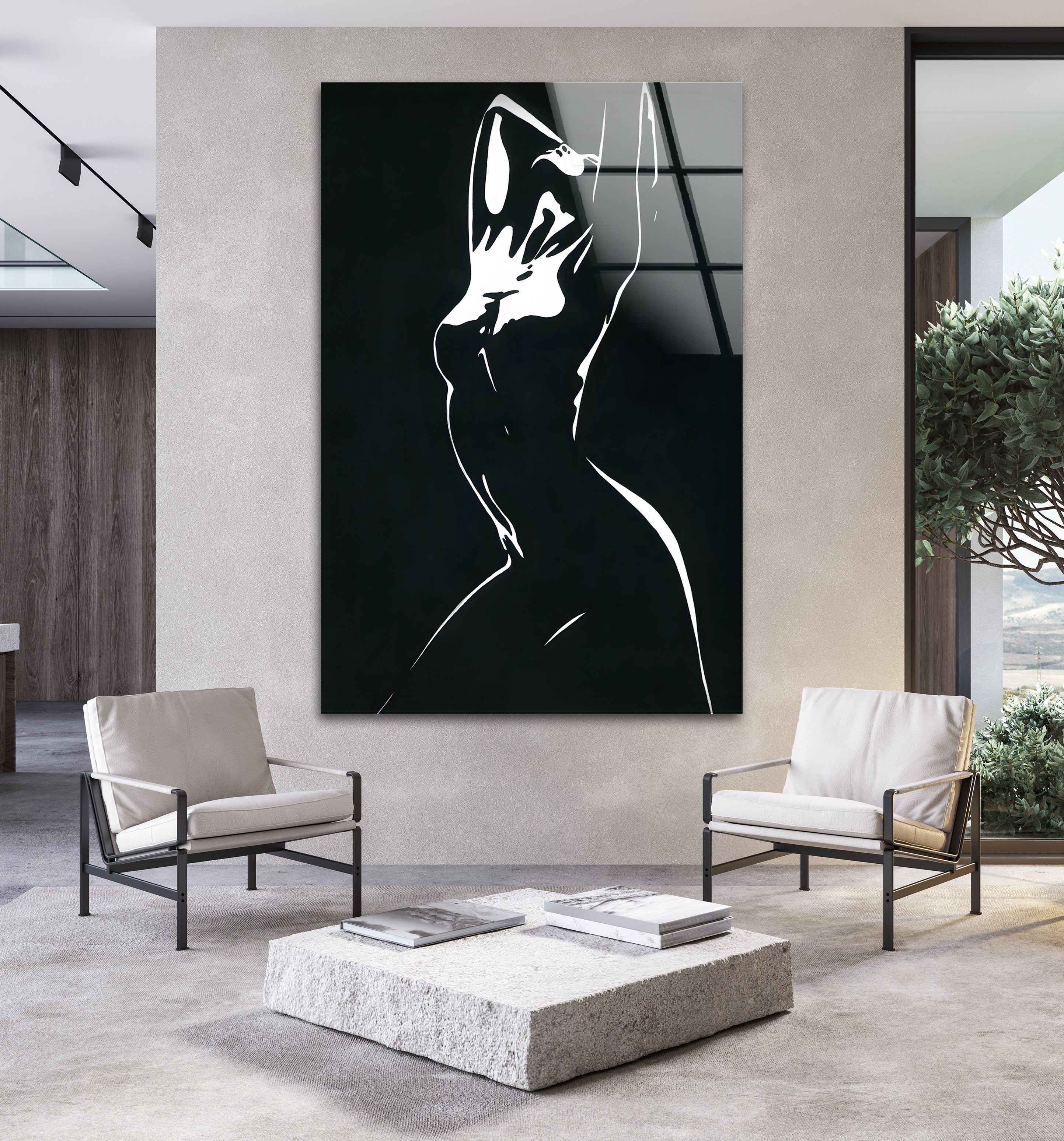 Abstract Black and White Woman Silhouette Glass Wall Art - Elegant Home Decor for Living Room, Bedroom & Office - Modern Framed Artwork for Stylish Interior Design