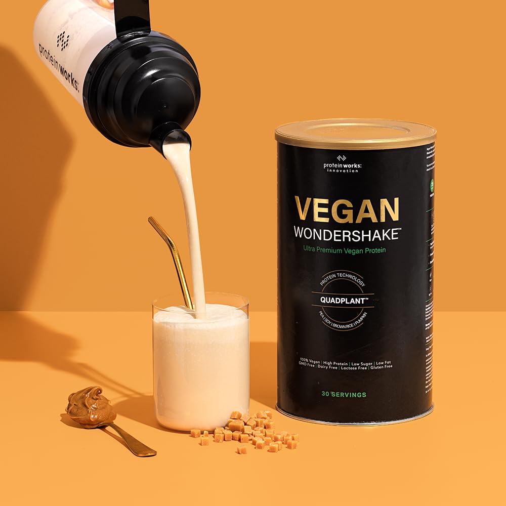 Protein Works Vegan Wondershake - Premium Vegan Protein Powder Mix, Salted Caramel Flavor, 30 Servings | Plant-Based Protein Supplement for Post-Workout Recovery & Healthy Lifestyle