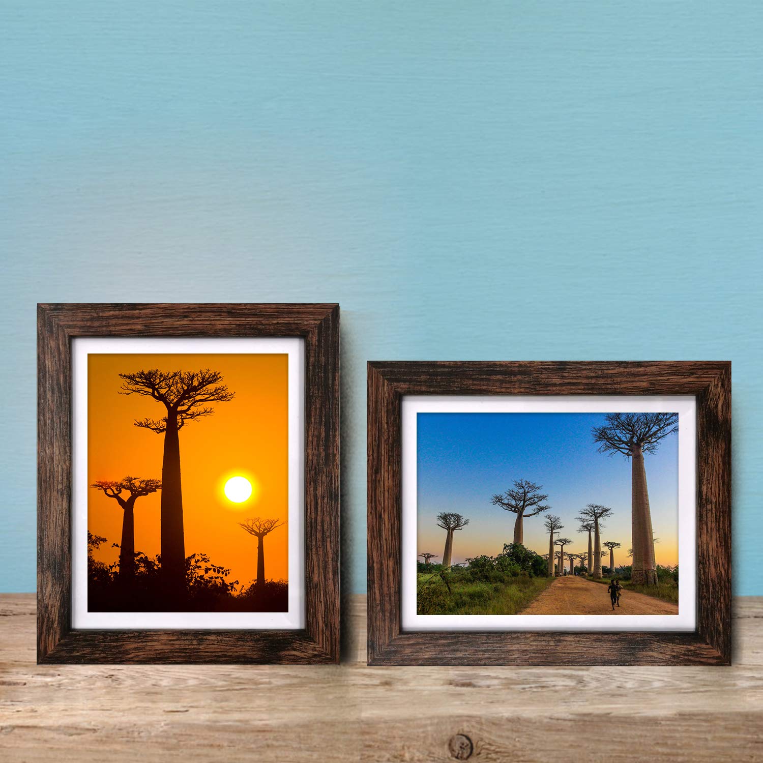 8x10 Picture Frames 4 Pack - Rustic Brown Wood Photo Frames with Mat for Wall Display, Home Decor, Office & Gift Giving