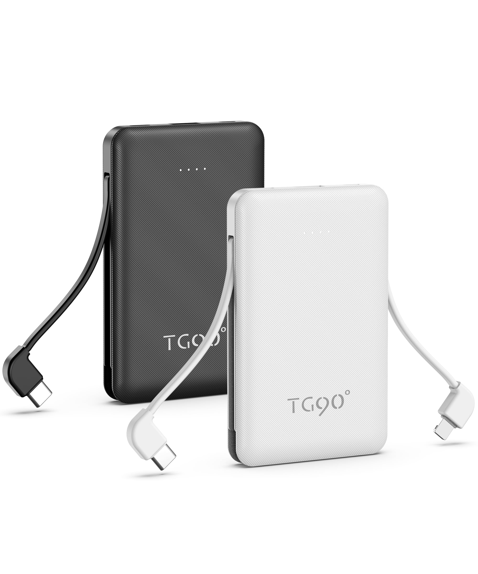 TG90° 2 Pack 6000mAh Ultra Slim Portable Charger with Built-in Cables - External Battery Pack for iPhone, Samsung & Android Phones - Perfect for Travel, Camping & Emergency Power Backup