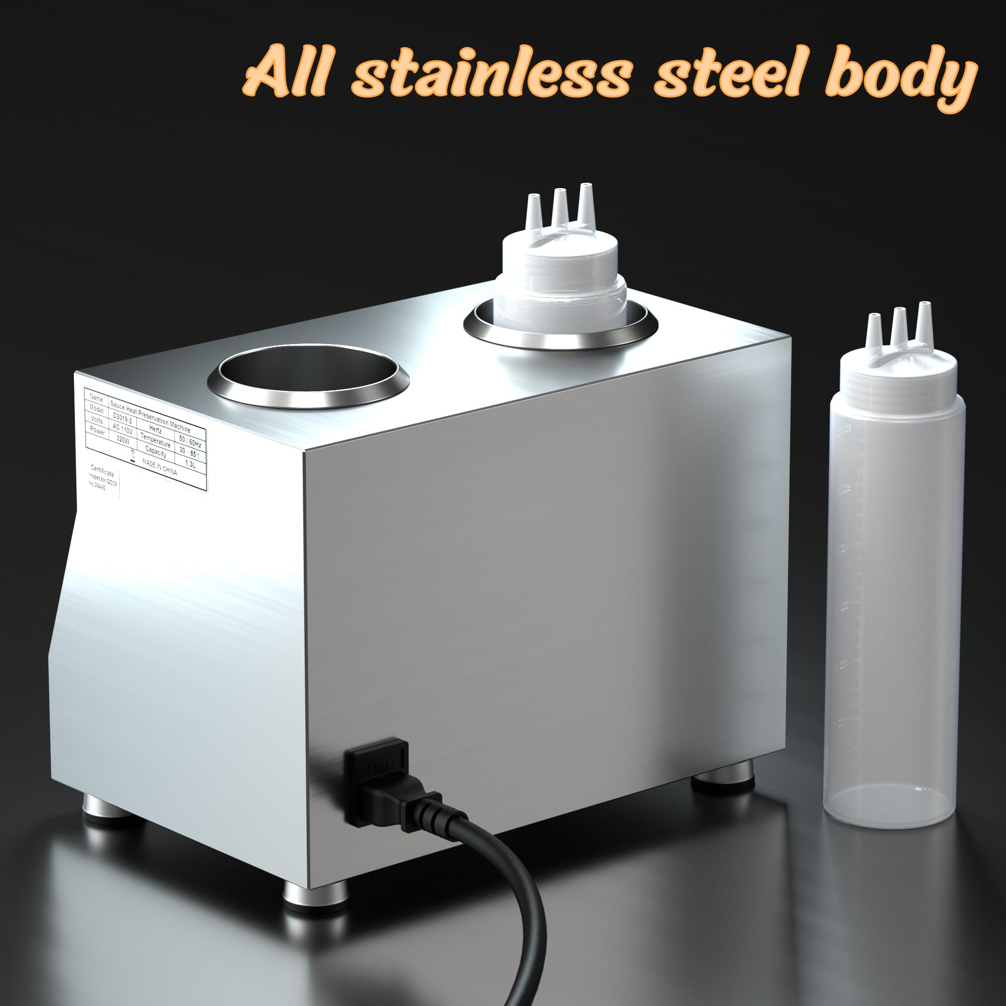 Electric Cheese Sauce Warmer - 2 Pot Hot Fudge Heater with 2 Bottles for Restaurants, Cafes & Catering - Perfect for Nachos, Fondue & Dessert Toppings