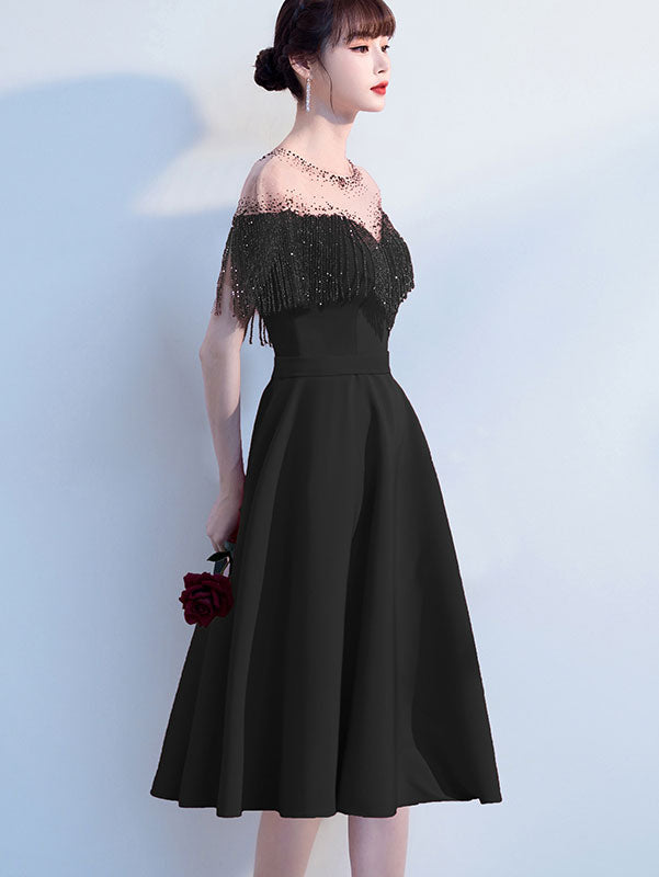 Elegant Red and Black Beaded Tassel A-Line Formal Dress for Prom, Evening Gala & Special Occasions