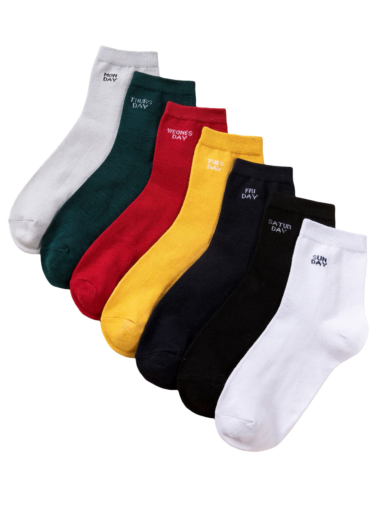 Milumia Women's 7 Pairs Cartoon Letter Graphic Crew Socks - Colorful Ankle Socks for Casual Wear, Gifts, and Everyday Fashion