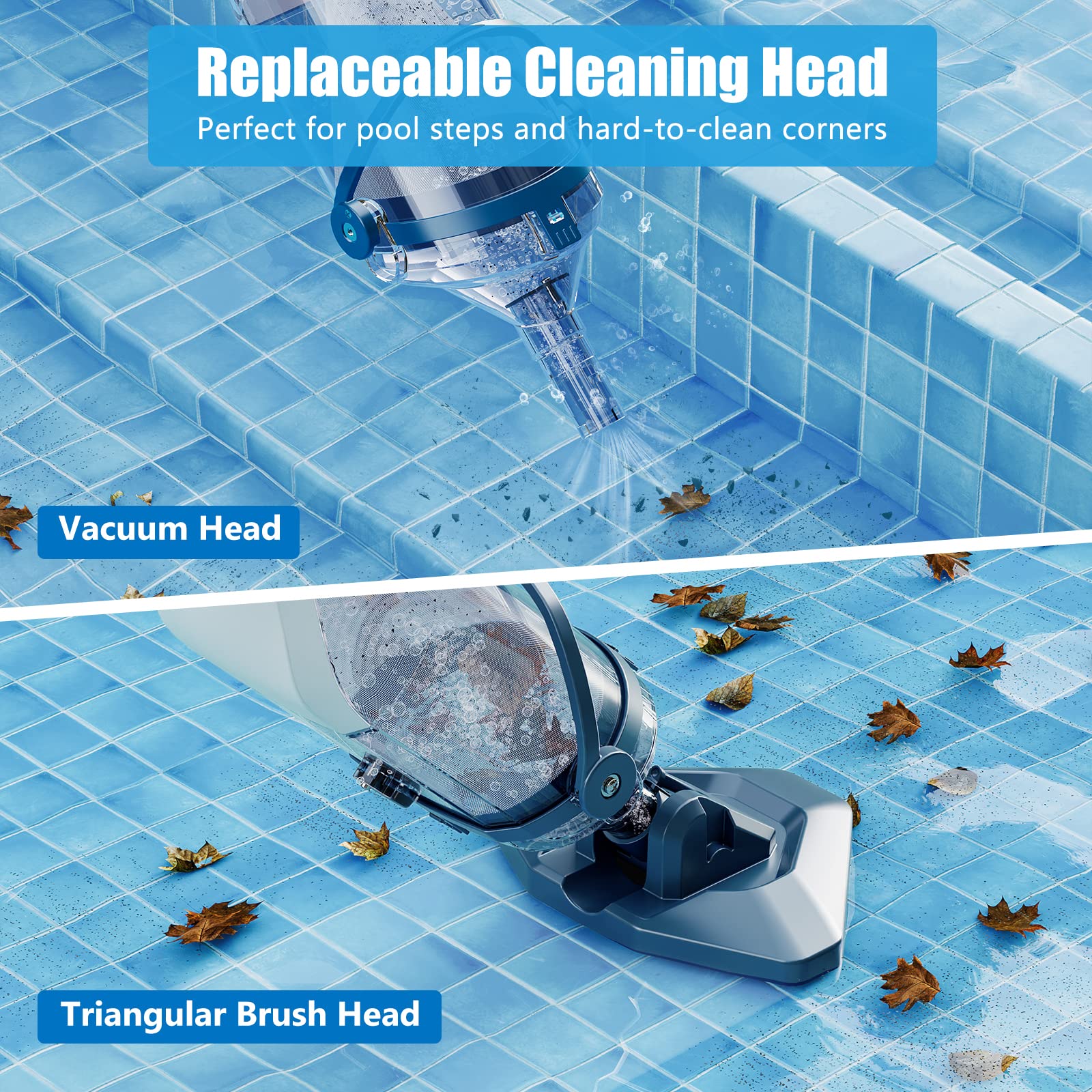**T403 Rechargeable Handheld Pool Vacuum Cleaner for Above Ground Pools - 18.5 GPM Powerful Suction, 1H Runtime, Telescopic Pole - Ideal for Leaves, Debris, Sand - Perfect for Quick Pool Cleaning & Maintenance**
