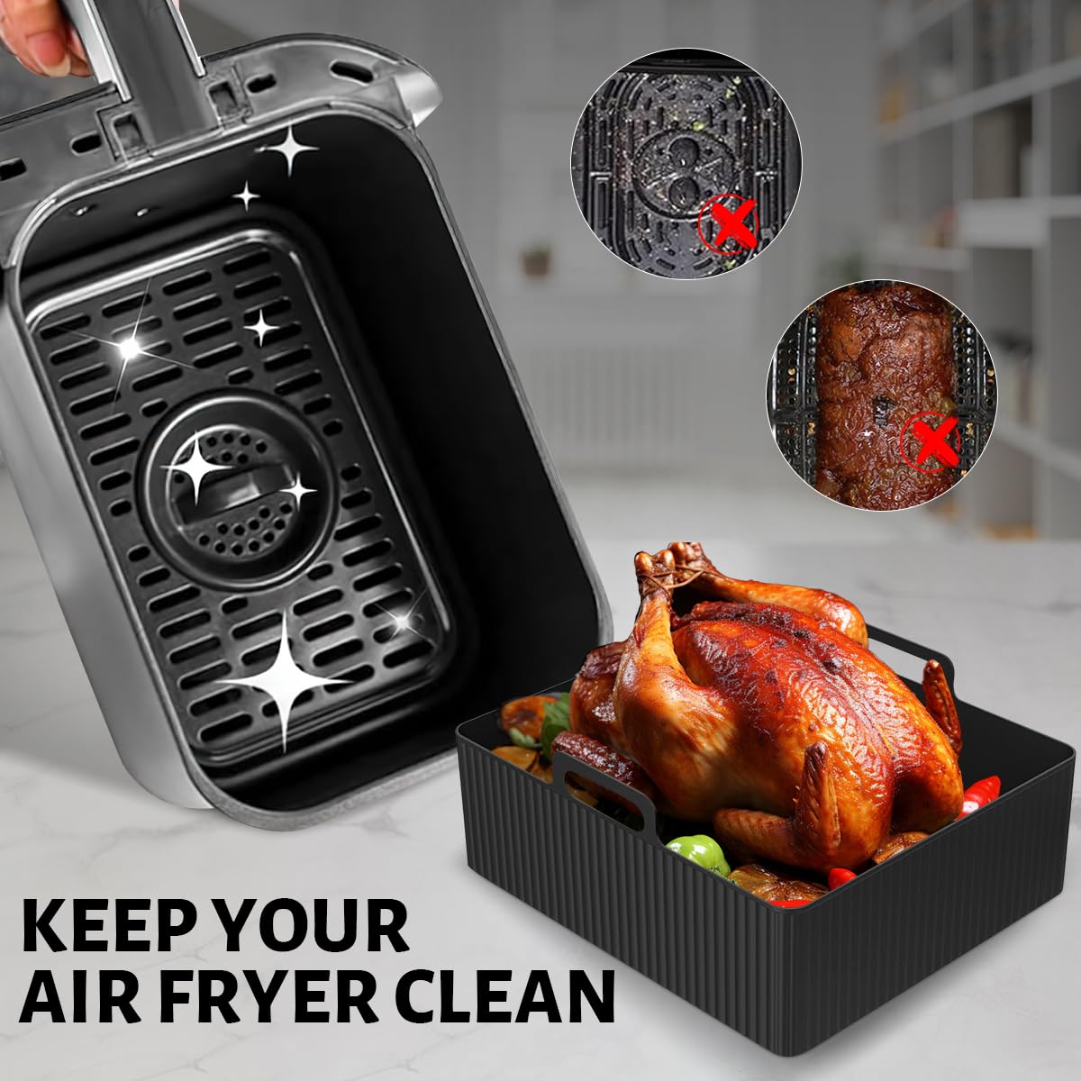 VIRIECH Silicone Air Fryer Accessories Set of 2 - Compatible with Moulinex EY9018, Dual Air Fryer Lakeland 5L/3L, Tower T17099, Salter EK5729 - Reusable Non-Stick Baking Molds for Oil-Free Cooking - Perfect for Roasting, Baking, and Meal Prep