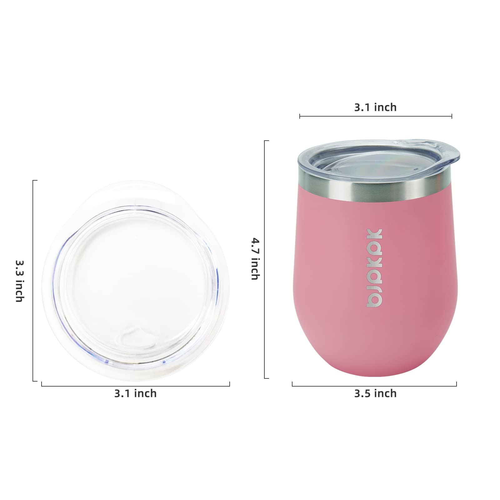 2-Pack 12oz Insulated Stainless Steel Wine Tumblers with Lids - Double Wall Vacuum Coffee Mugs, Unbreakable Wine Glasses for Hot & Cold Drinks - Perfect for Home, Office, Camping & Picnics (Light Pink)