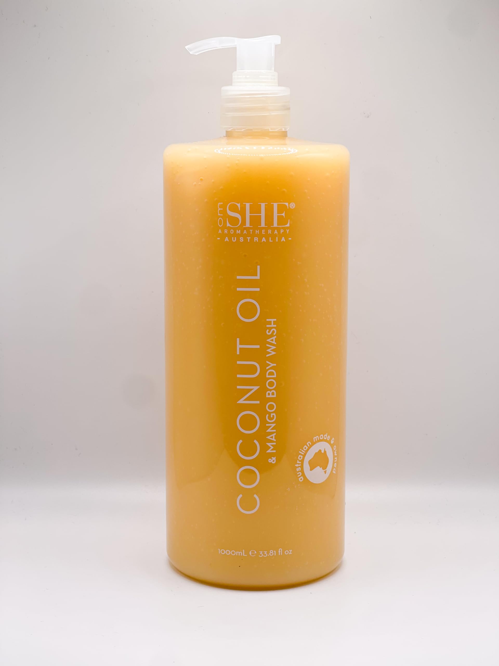 Om She Coconut Oil & Mango Body Wash - 33.8 Fl Oz (1 Liter) Moisturizing Shower Gel for Dry Skin - Perfect for Daily Hydration & Aromatherapy