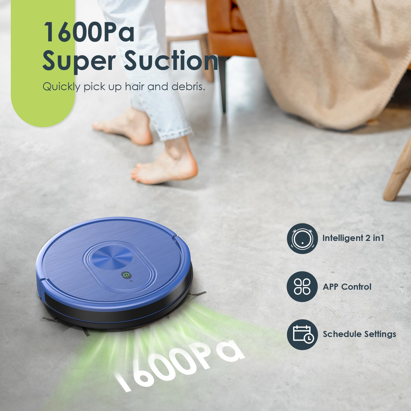 Smart Robot Vacuum and Mop Combo - 3-in-1 Self-Charging Robotic Cleaner with 1600Pa Strong Suction, App/Alexa Control & Scheduling - Ultra Slim Design for Hard Floors, Carpets & Pet Hair - Perfect for Home Cleaning & Pet Owners
