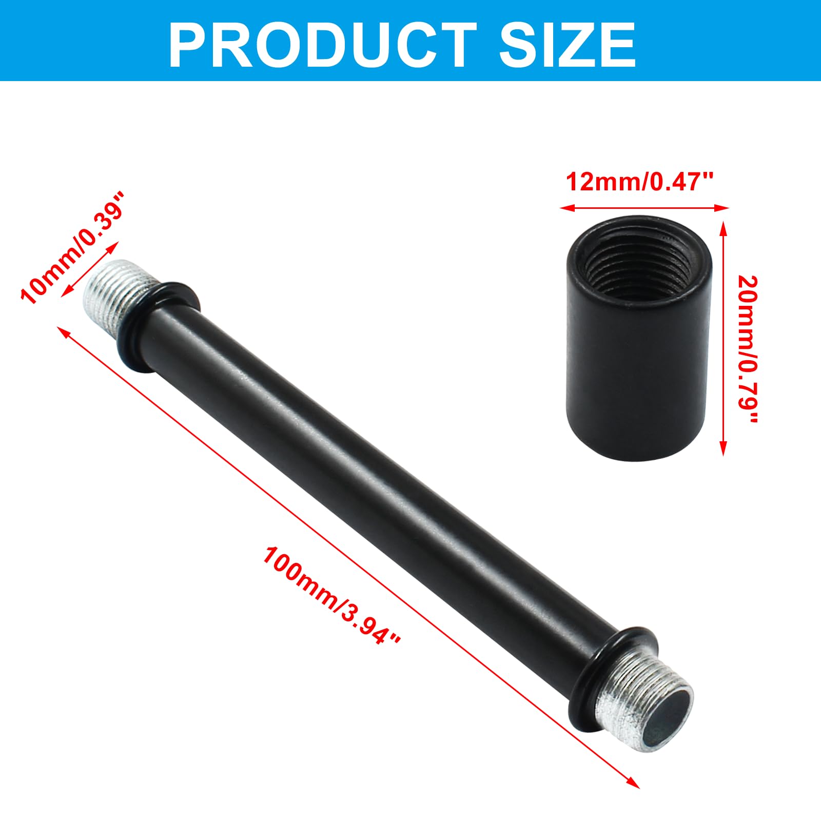 Litoexpe 4-Pack Black Double End Straight Pipe Lamp Stem Kit - 100mm (3.94