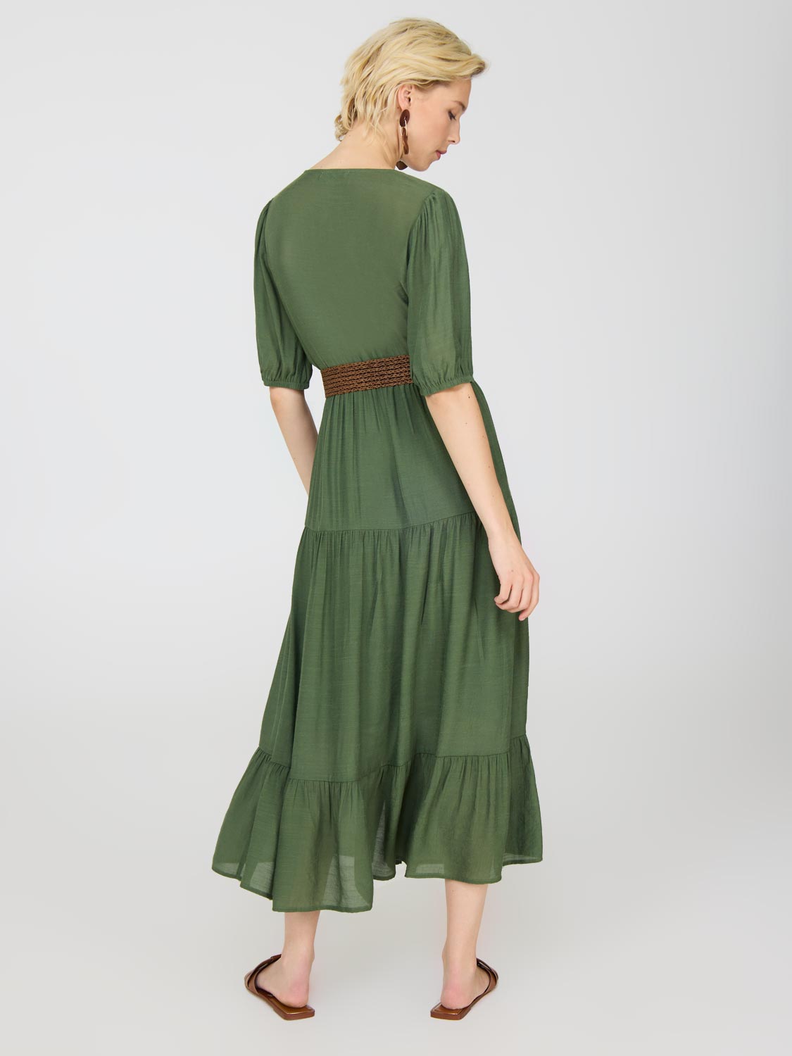 Elegant Short Balloon Sleeve Tiered Maxi Dress for Women - Perfect for Summer Weddings, Beach Vacations & Boho Parties