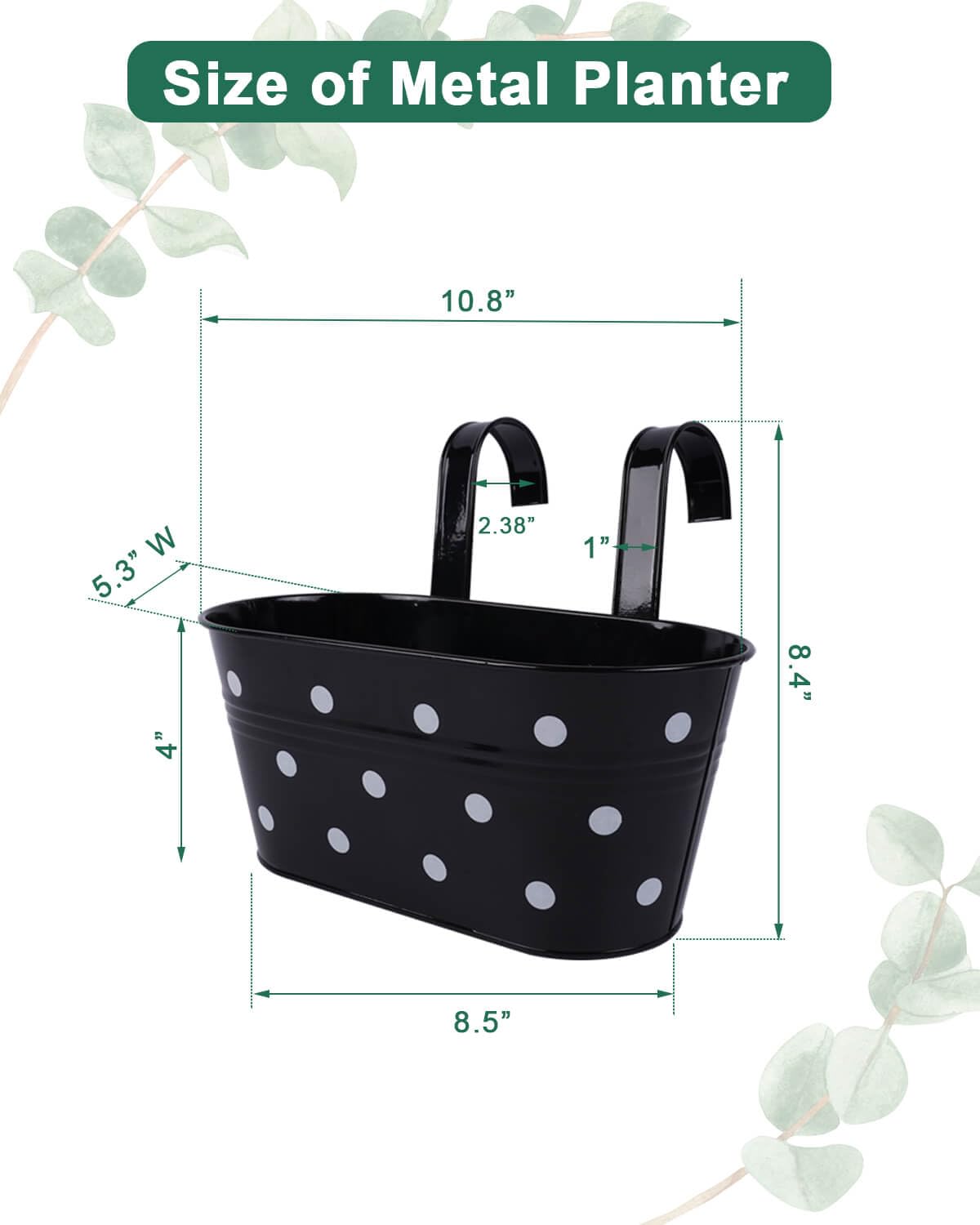 Vensovo 3-Pack Black Metal Railing Planters for Outdoor - Oval Hanging Planter Box with Detachable Hooks & Drain Holes - Perfect for Balcony, Garden Fence & Deck Decor (Spot Design)
