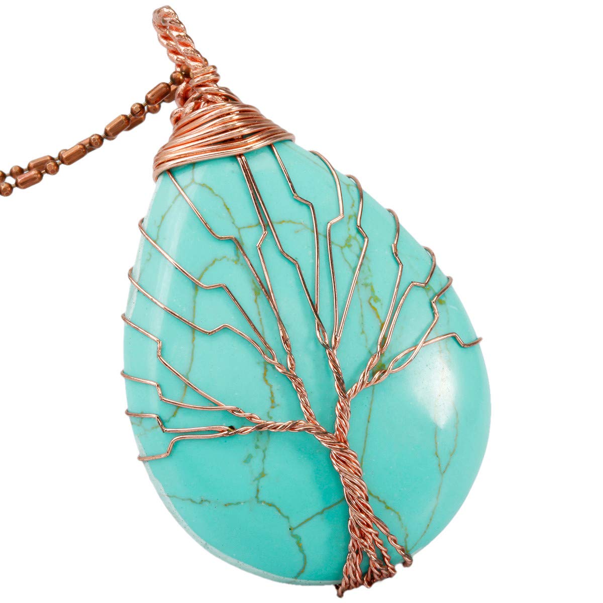 TUMBEELLUWA Teardrop Tree Pendant Necklace - Healing Crystal Jewelry for Women, Gift & Meditation