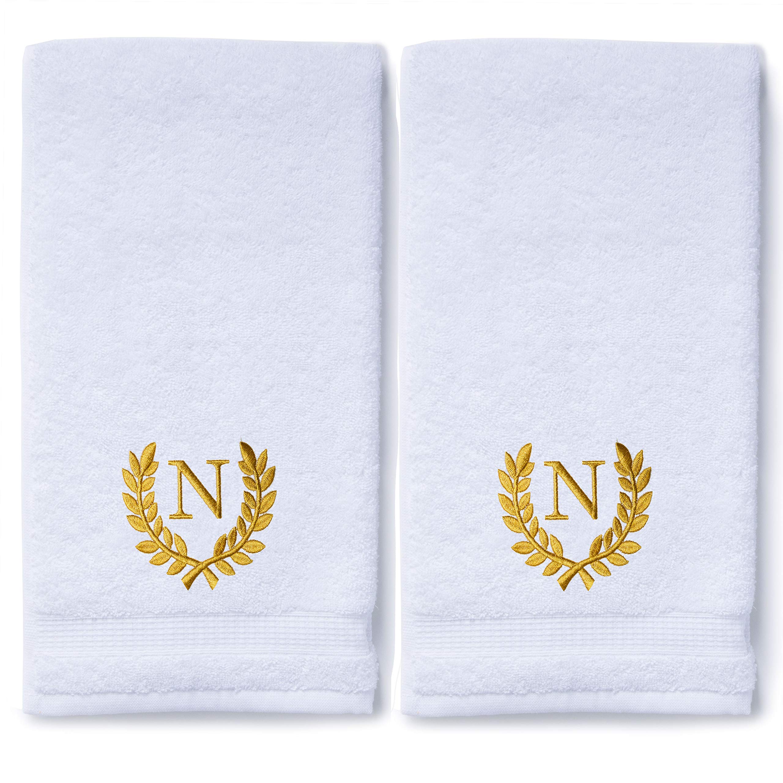Personalized Monogrammed Hand Towels Set of 2 - Luxury Turkish Bath & Kitchen Towels 16x30 Inch | Custom Wedding Bridal Gift, Spa & Makeup Towels | Roman Font Embroidery for Home Decor & Guest Bathroom Essentials