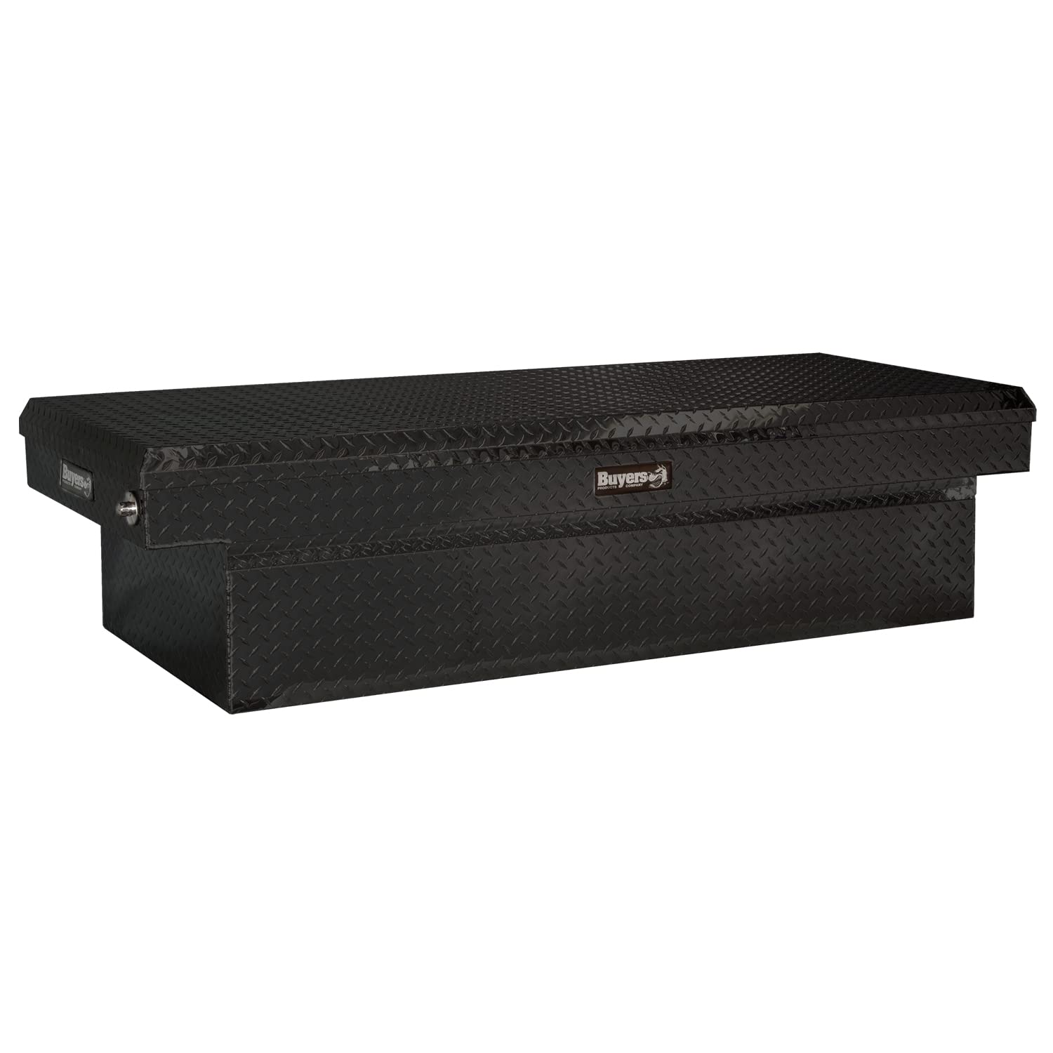 Heavy Duty Crossover Truck Tool Box - 63x20x13 Aluminum Diamond Tread Storage Organizer for Equipment Accessories | Compact Saddle Cargo Bed Box | Gloss Black Finish | Perfect for Pickup Trucks, Work Vehicles & Outdoor Gear Storage - Buyers Products 1729430