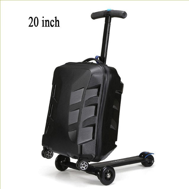 20 Inch Cool 3D Extrusion PC Scooter Trolley Suitcase for Students & Business Travel - Durable Carry-On Luggage with Fashionable Design for School, Commuting and Air Travel