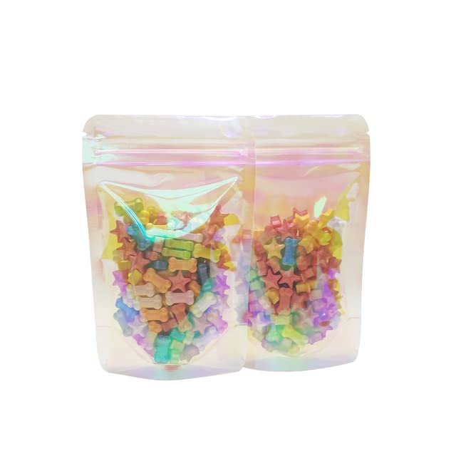 100 Pcs Iridescent Zip Lock Bags - Holographic Cosmetic Pouches, Plastic Makeup Storage Bags with Zipper for Travel, Jewelry & Organizing | Shimmering Hologram Beauty Accessories