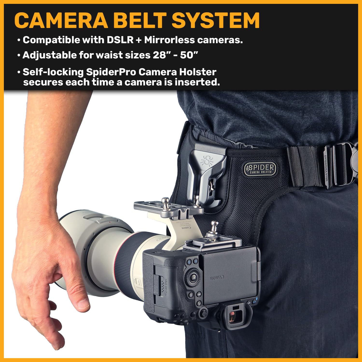 SpiderPro Mirrorless Dual Camera System v2 – Professional Belt with Built-in Self-Locking Holsters for Quick-Draw Access | Perfect for Wedding, Sports & Wildlife Photography