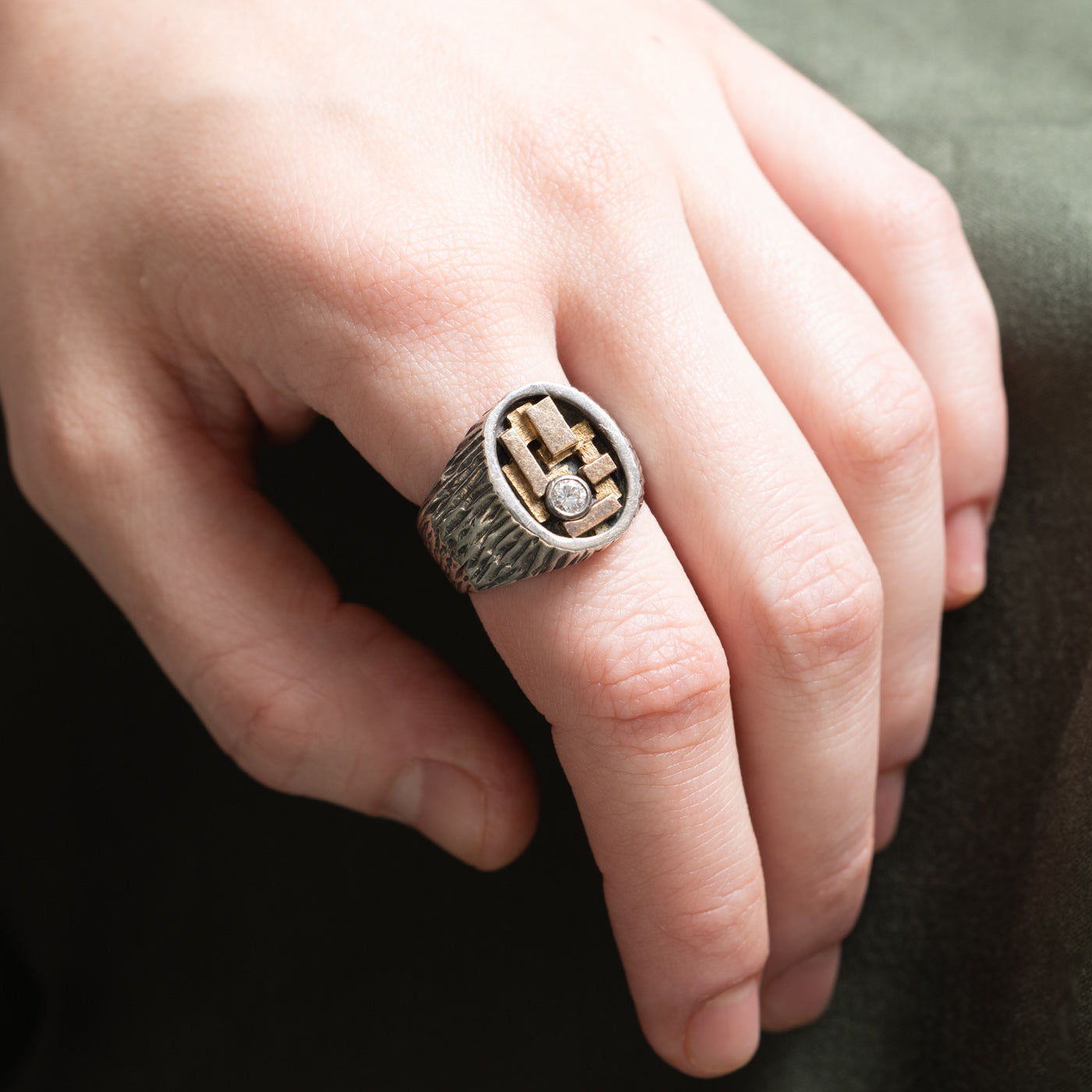 Brutalist Inspired Diamond Ring - 0.17 Carat Diamond Engagement Ring for Women - Size 8.5 - Unique Handcrafted Jewelry Gift for Anniversary, Wedding, or Special Occasion